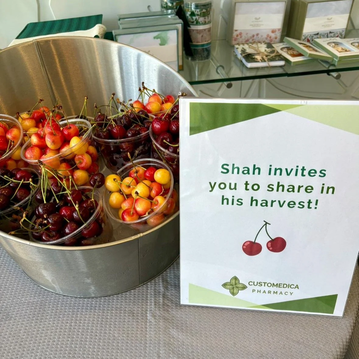 Don&rsquo;t forget to grab some delicious cherries on your way out of the pharmacy! Happy 4th of July!🍒