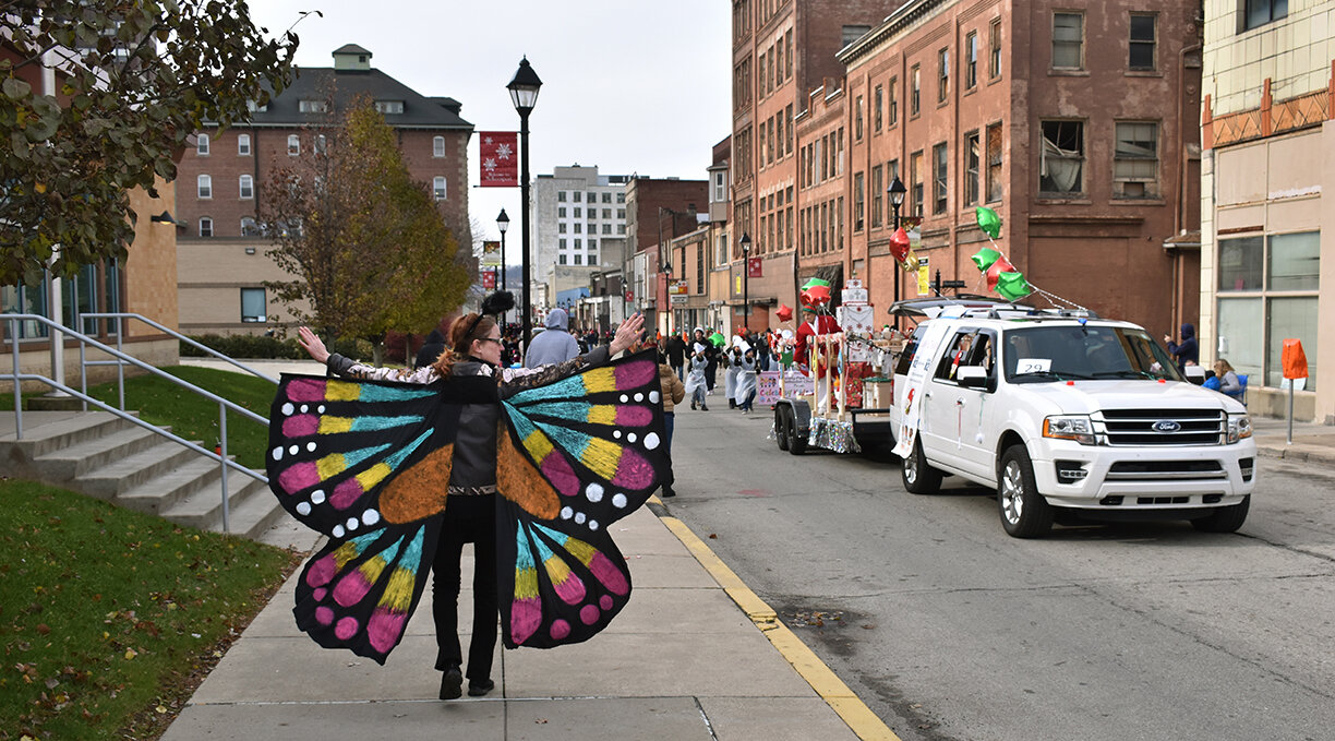  Mary Rose Bendel as The Very Hungry Caterpillar at the Salute to Santa Parade in McKeesport.  Photograph by Neal Sisseck  