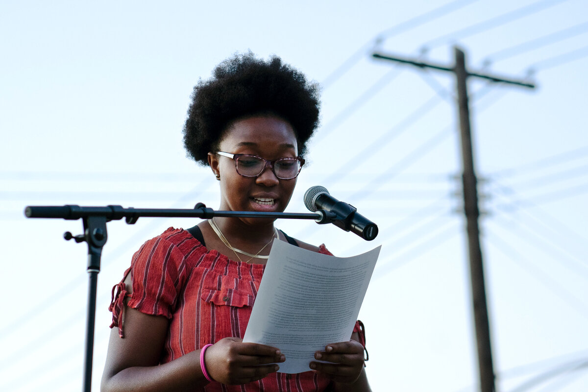  Nya O’Neal reads her story about longtime McKeesport youth advocate Harold Allen.  