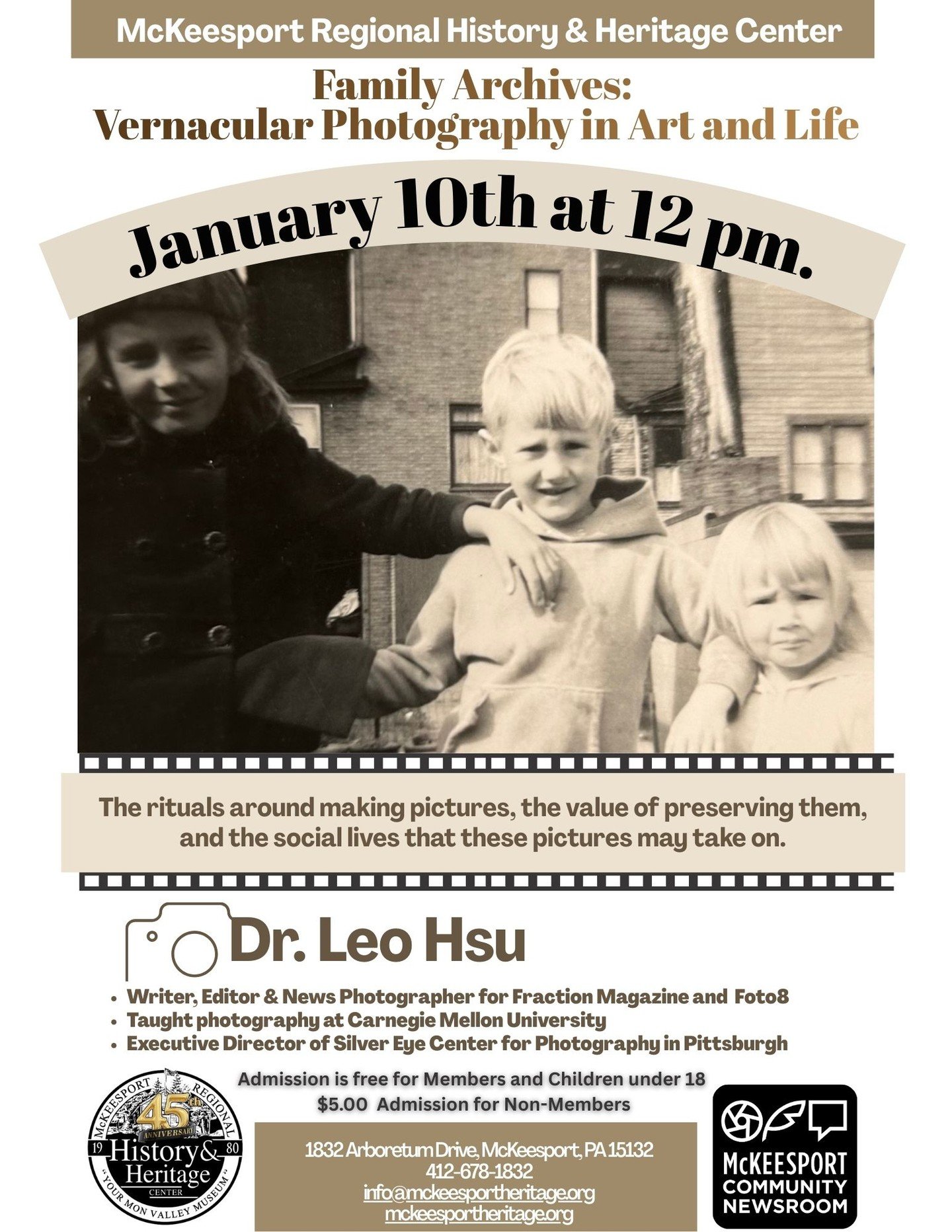 We are delighted to partner with @mckeesportheritage to present Family Archives: Vernacular Photography in Art and Life led by @leohsu of @silvereyecenter on Saturday, January 10 at noon. 

Dr. Hsu will discuss how vernacular photography (everyday pi