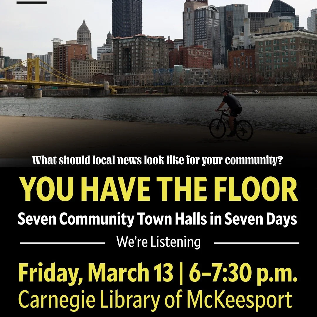@publicsource is hosting one of seven town halls this Friday, March 13 at the @mckeesportlibrary about the future of local news in the #Pittsburgh region. 

Join your neighbors for a conversation beginning at 6 p.m. about the information #mckeesport 