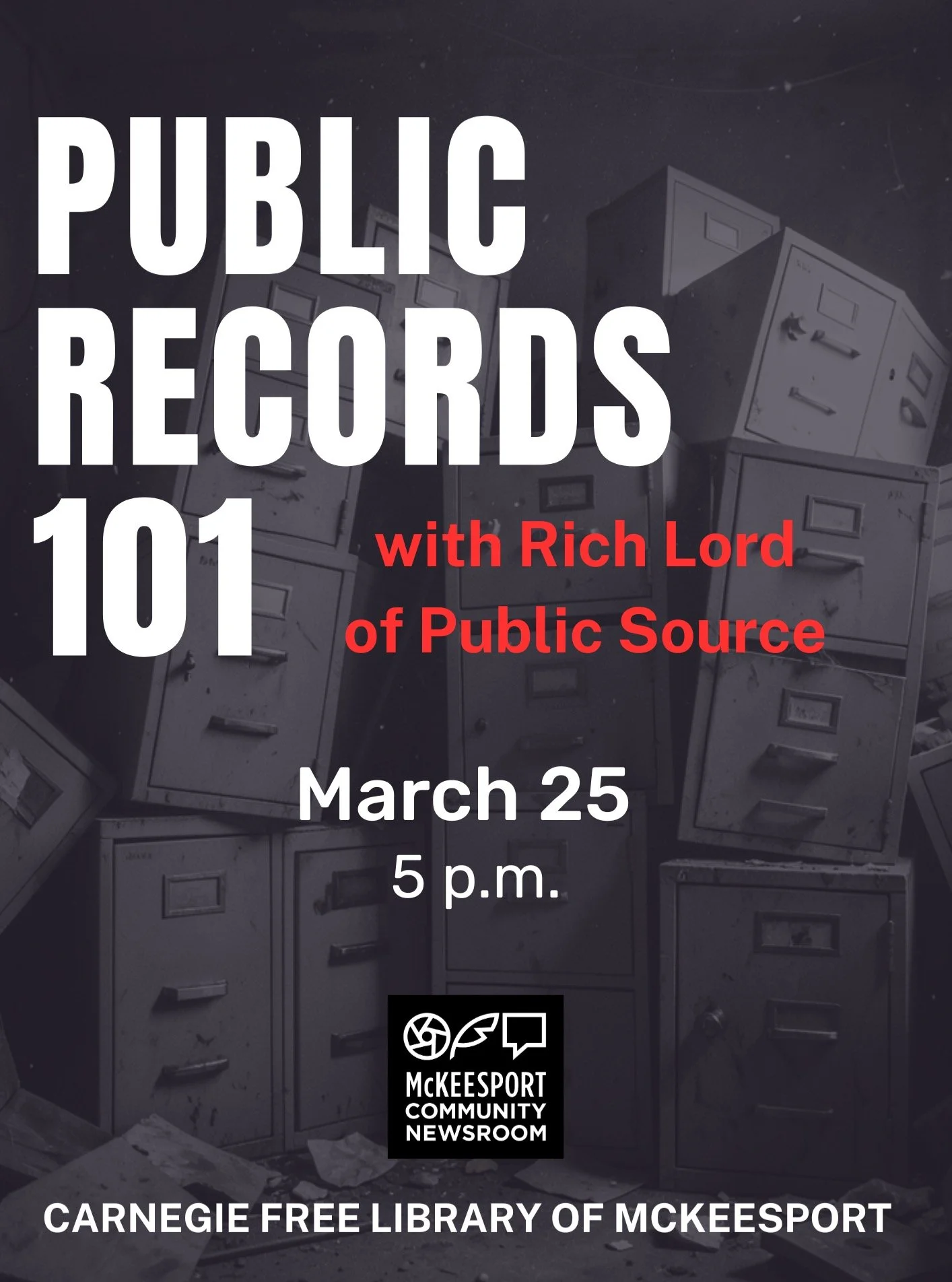 Access to public records allows for more transparency and helps citizens hold their local governments accountable. 

Learn how you can find valuable information at Public Records 101 with Rich Lord of @publicsource on Wednesday, March 25 at 5 p.m. at