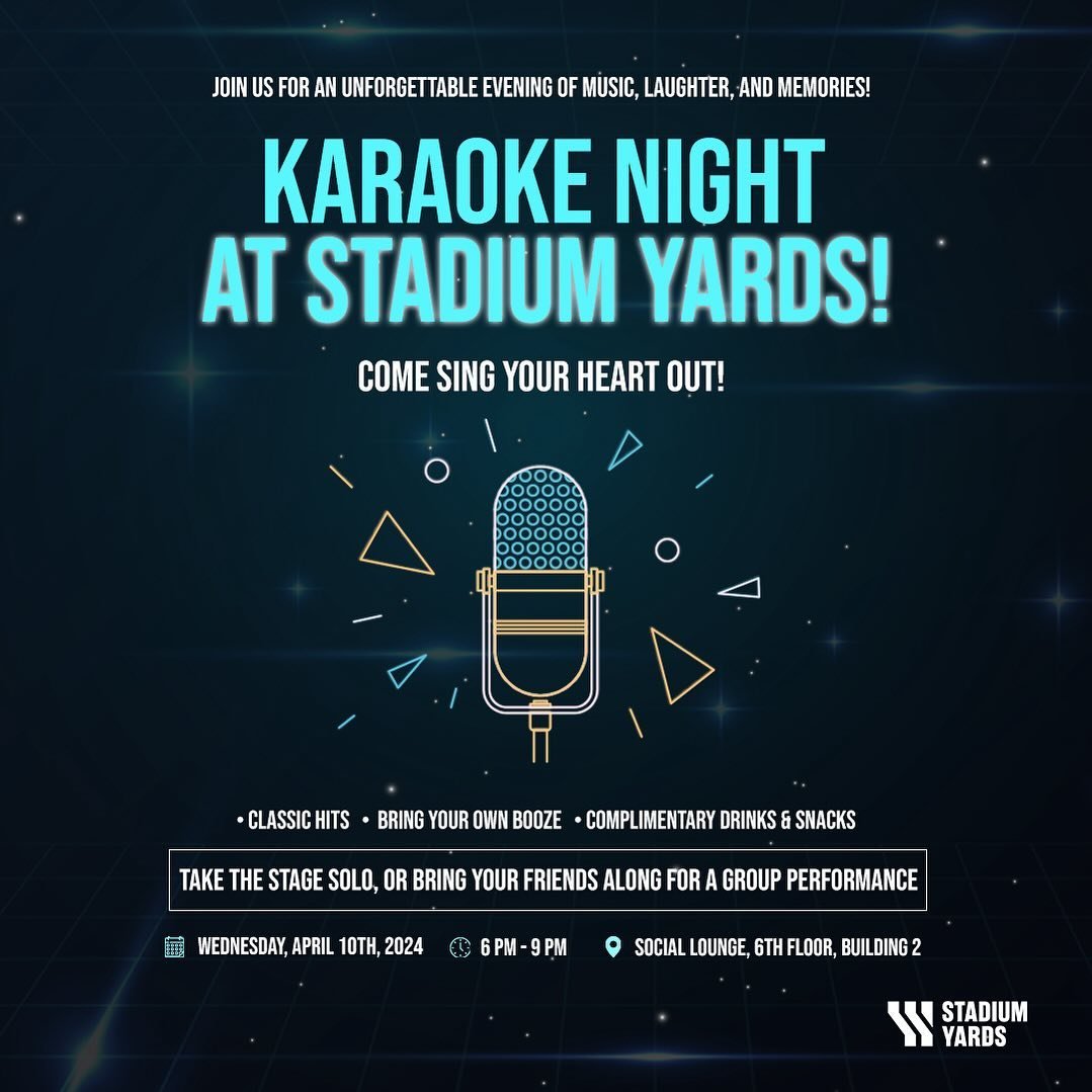 Ready to shine like Beyonce?

Take your singing talents from the shower to Stadium Yard&rsquo;s Karaoke Night stage!

Bring a friend, bring your booze, come let your inner star loose!
&nbsp;
🗓️ When: Wednesday, April 10th, 2024, 6pm-9pm

📍 Where: S