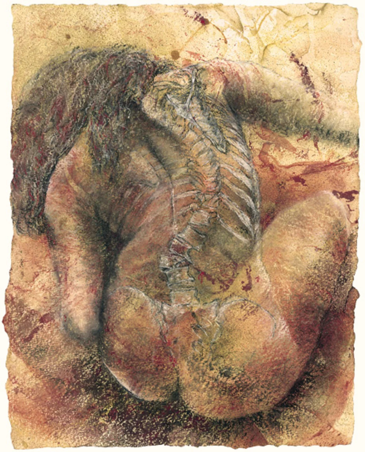 Crouching figure with visible skeleton $500 (13 x 10 in. on 13 x 19 in. sheet) or $600 (14.5 x 11.5 in. on 22 x 17 in. sheet)