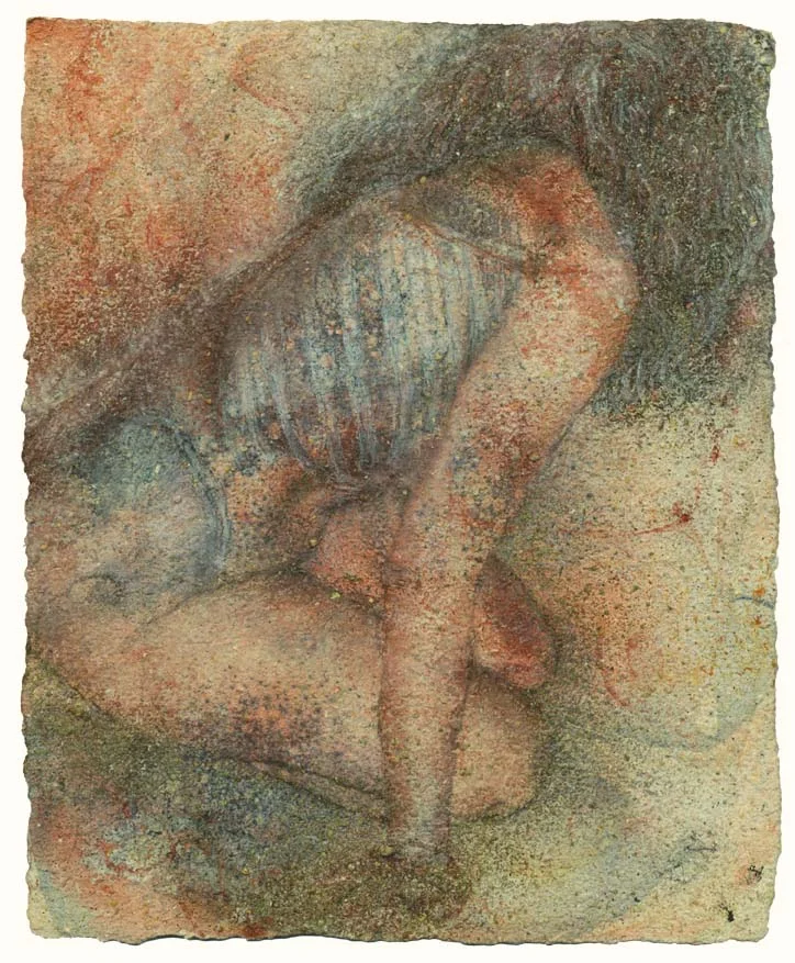 Kneeling figure with visible skeleton (red-blue)
