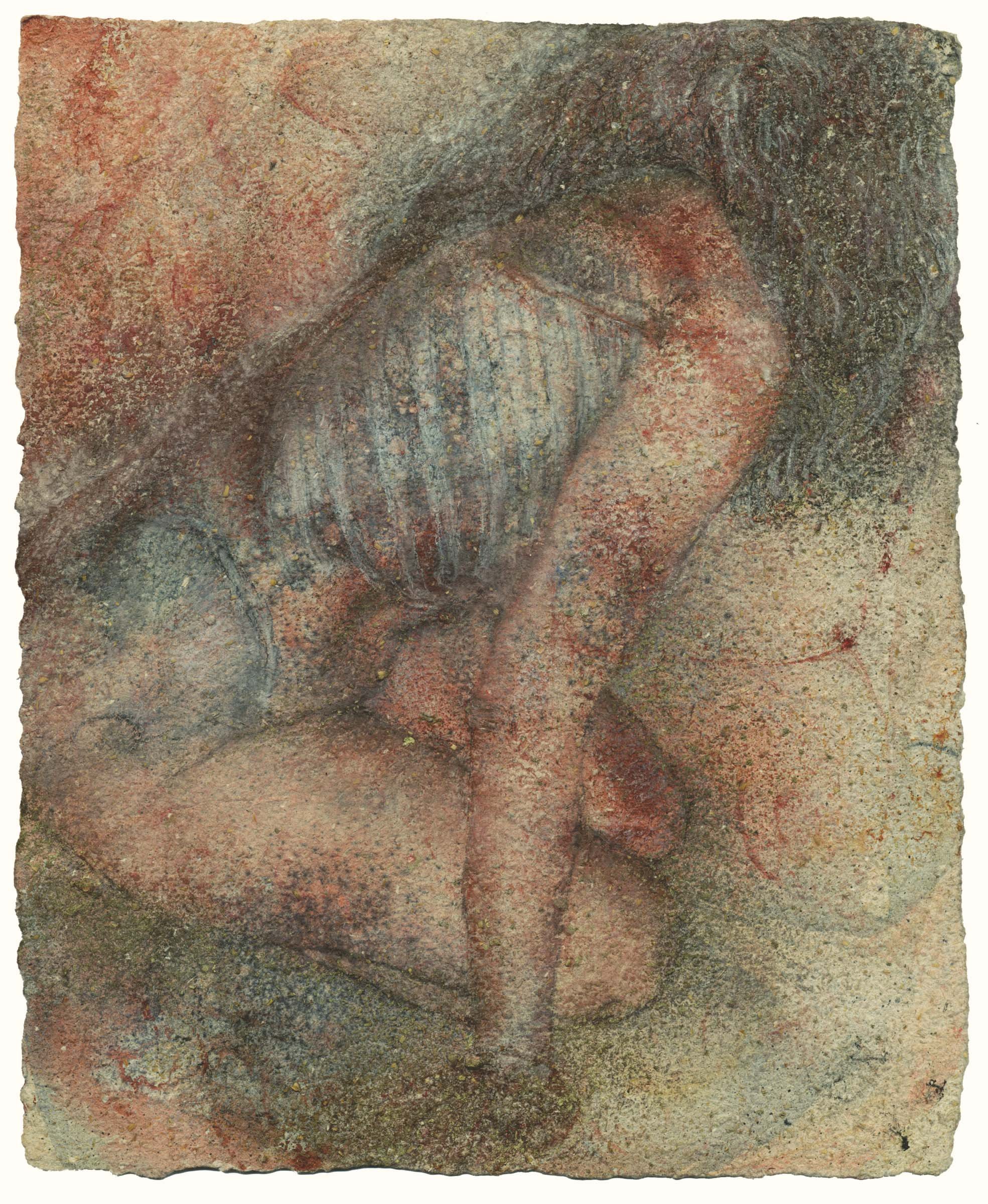 Kneeling figure with visible ribs (red-blue)