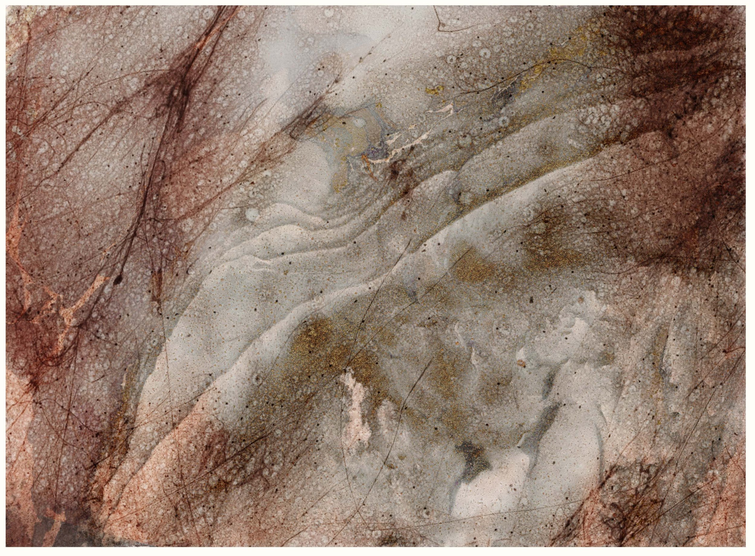 Neuron landscape (cerulean gold), floating colors layered with photomicrograph