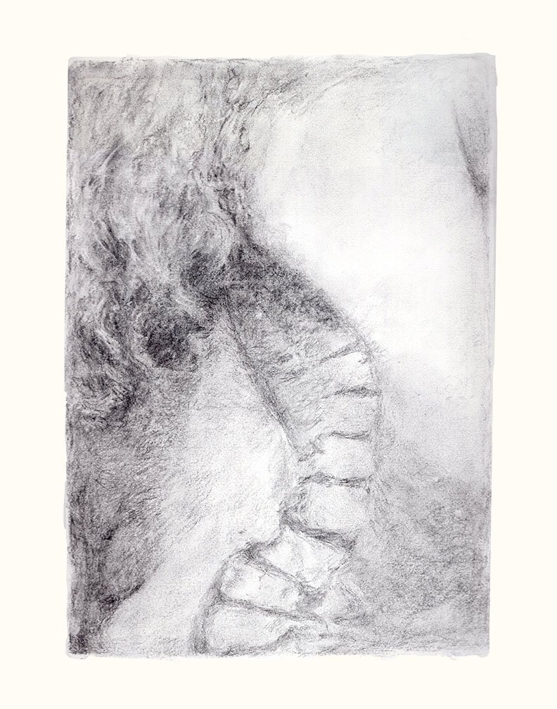 Crouching figure with visible spine