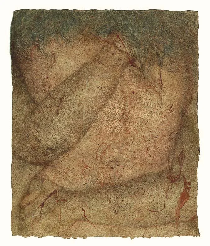  His hands embracing, with spinal cord, 10.25 x 8.5 in., Twinrocker Rotunda, 2020 