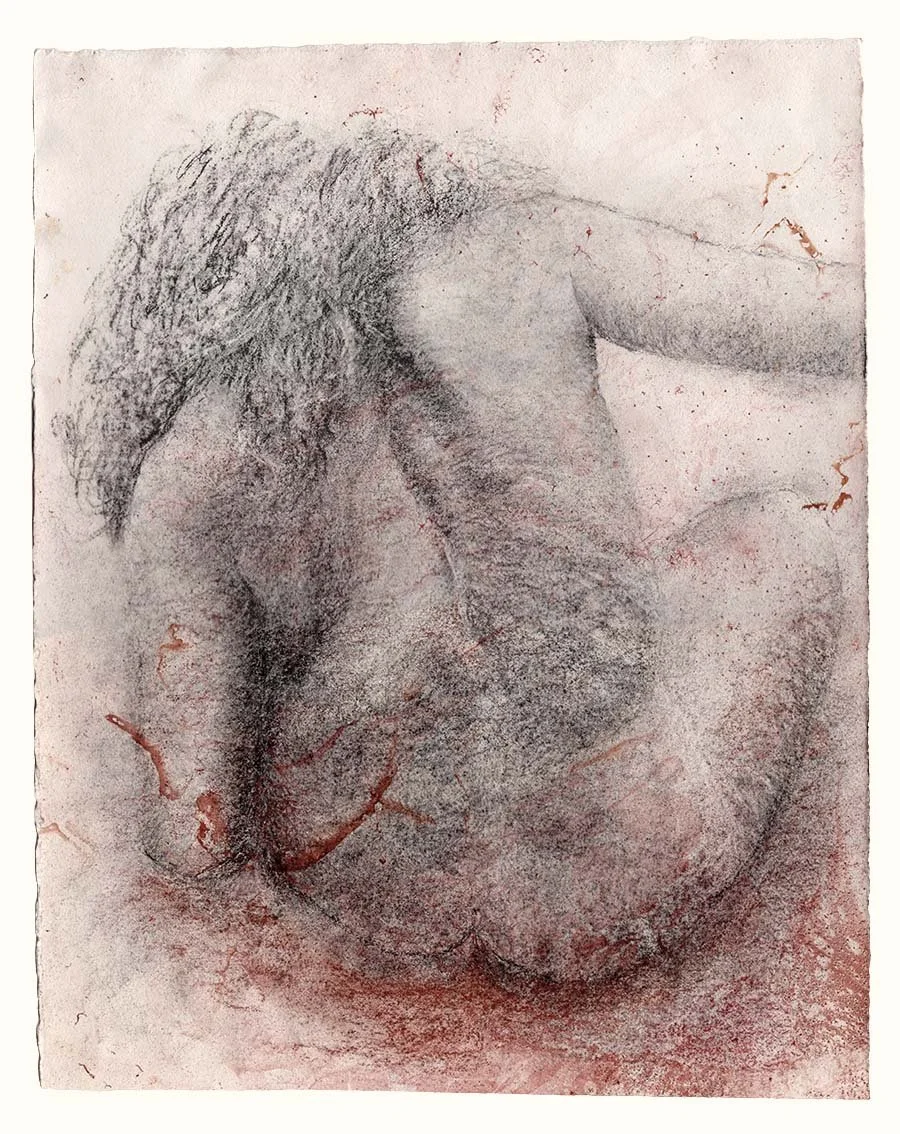  Crouching figure (charcoal), 15 x 11.5 in., on Twinrocker Biscuit, 2021 