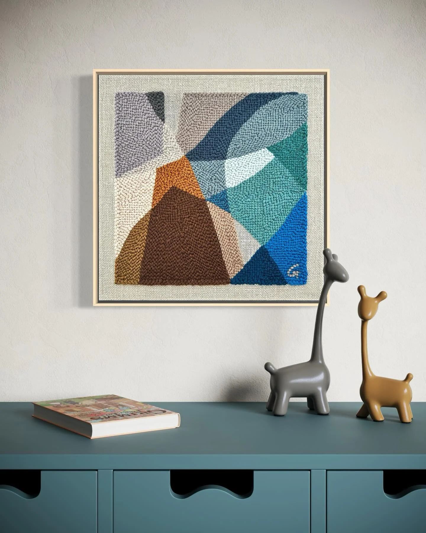 I have a couple of mini punch needle artworks in an exhibition open on Saturday, Object d&rsquo;Art @revival.art.design 
These punch needle artworks have a beautiful texture they add warmth fun to an interior. 

Rockpool Shadows
40x40cm 
Yarn on line