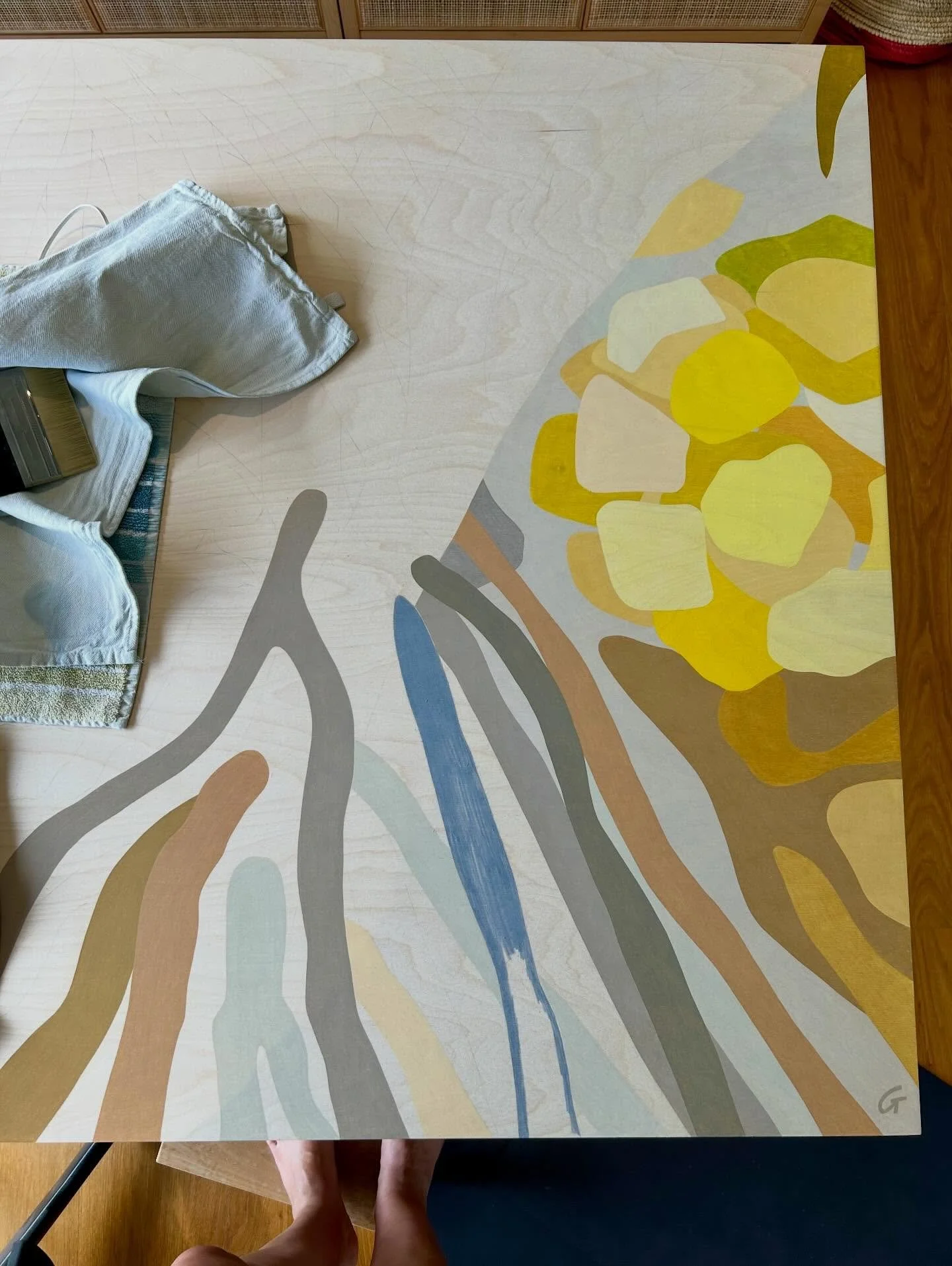 Currently on my work table&hellip; I wonder if you can guess which type of tree inspired the design for this beach house commission. She&rsquo;s beautifully complex and at a whopping 2x1m it&rsquo;ll be a while till the full reveal. 

#artcommissions