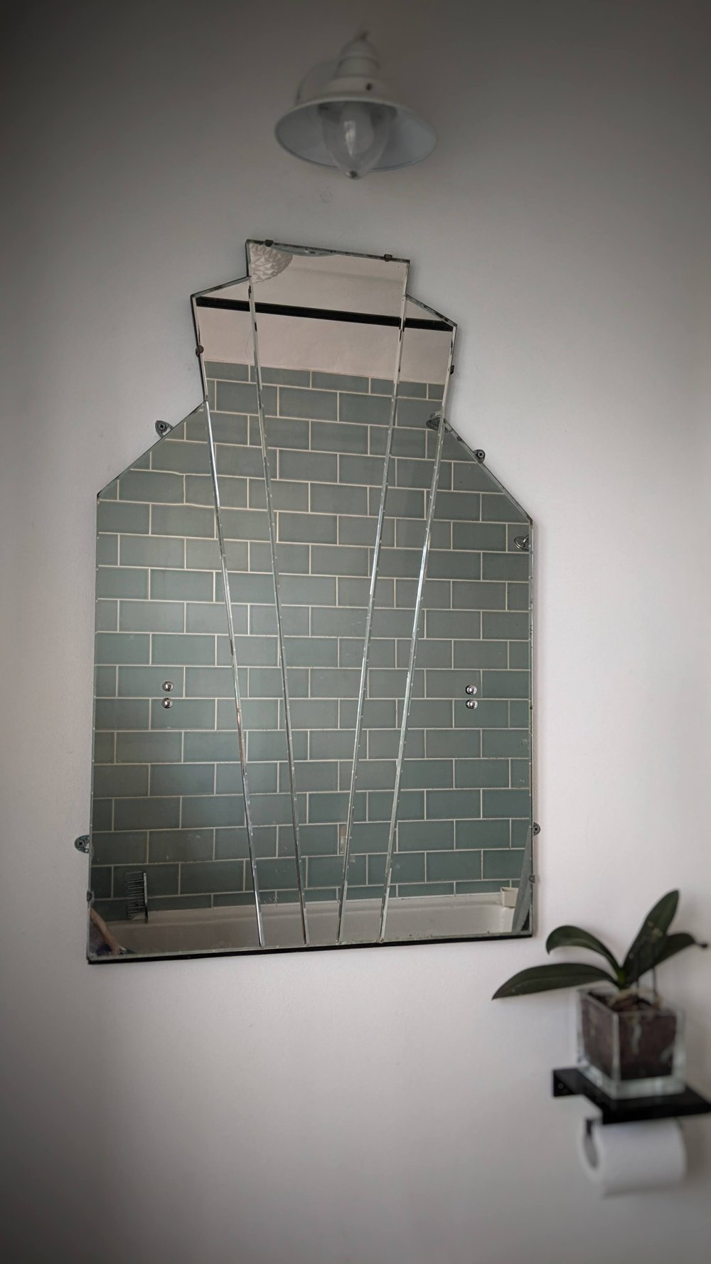 An inherited art deco mirror and ex-display light for our 1930s home