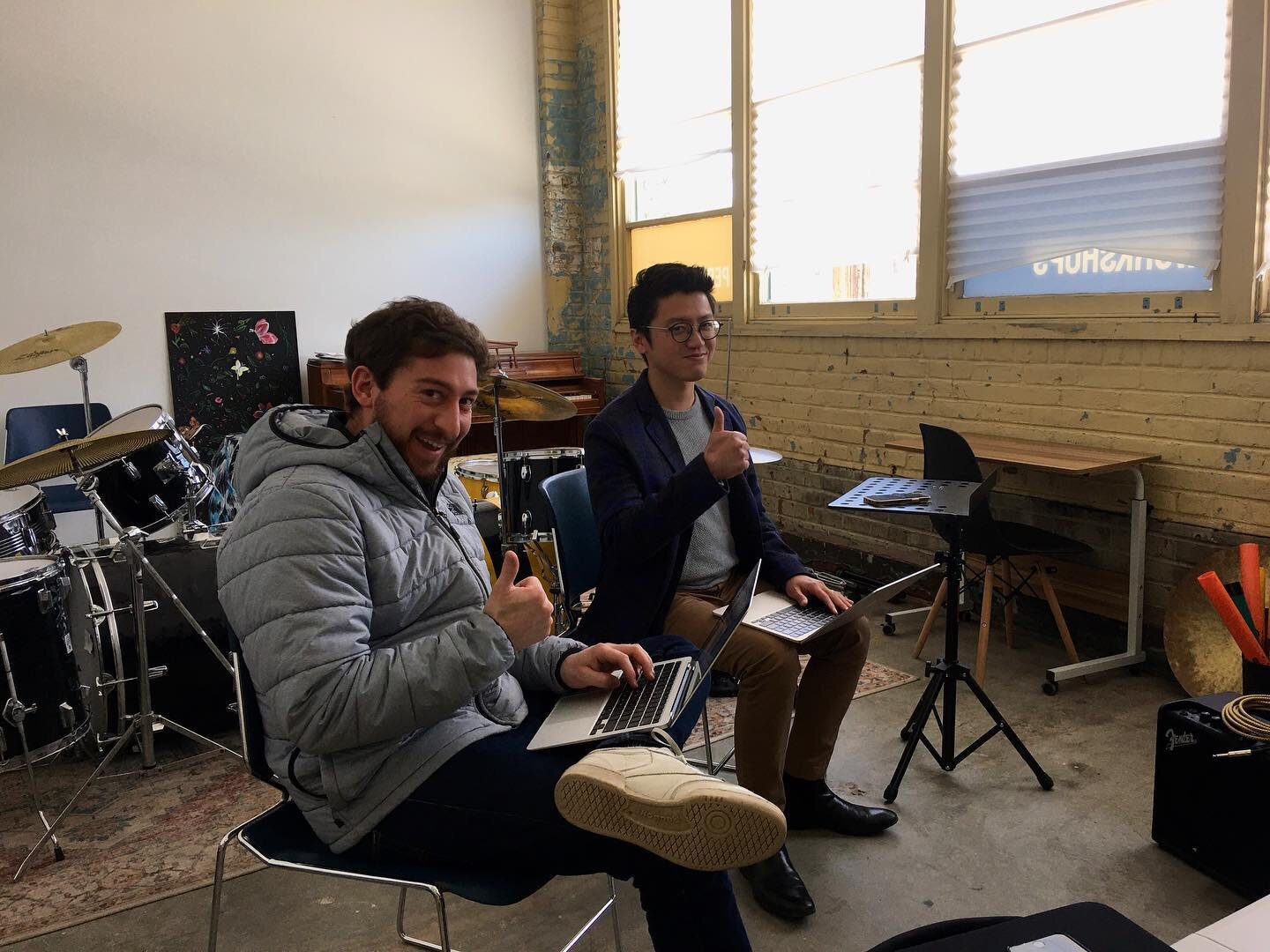 Caught them in action! 😁  Victor and Adam are currently working hard on our upcoming 2023 New Cottage's Summer Camp! 🎸 🎨  Contact us for more info on this upcoming event. You don't wanna miss it! 😎