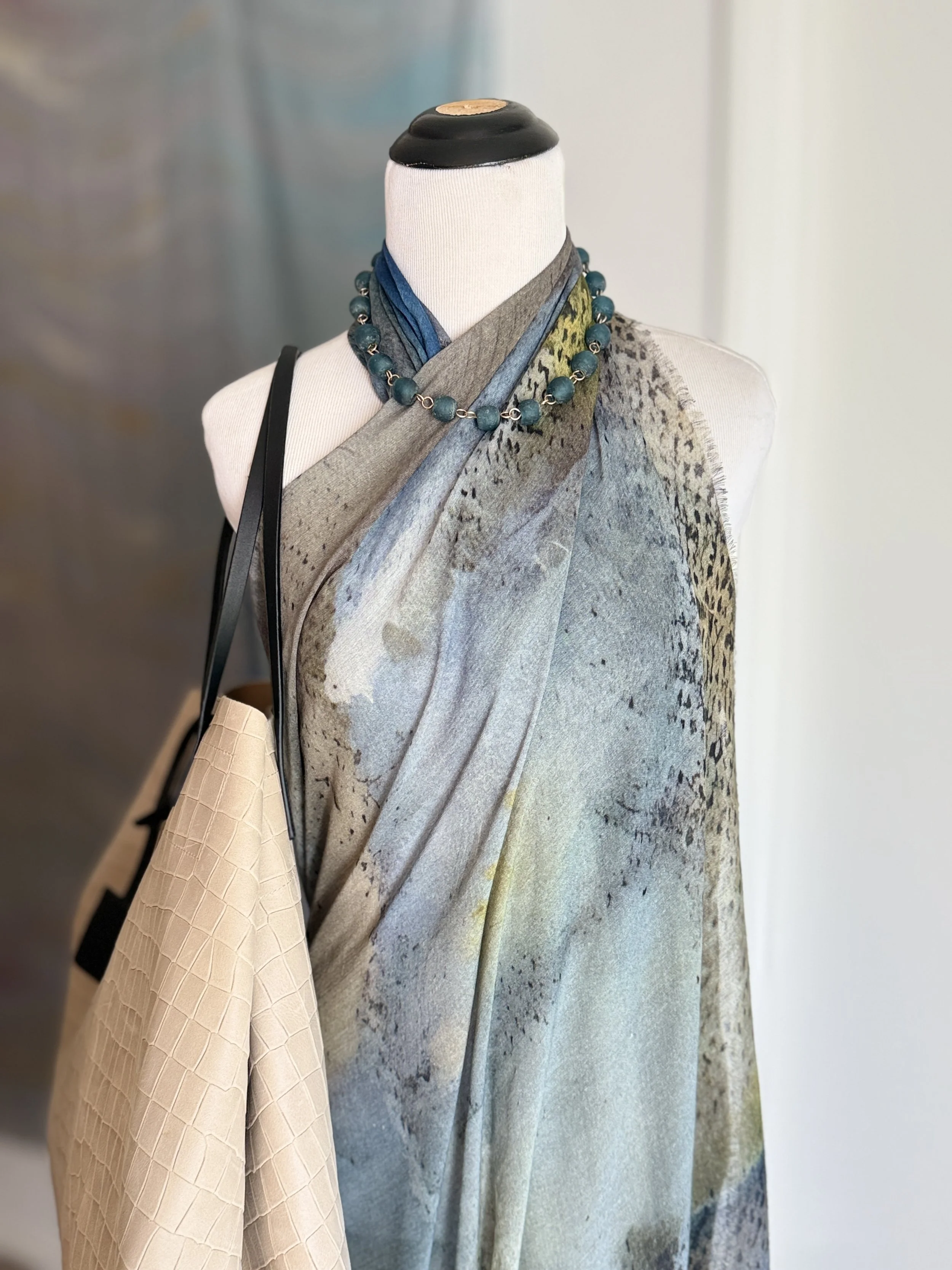 Aqua Glass Beadsand Gold Chain Necklace