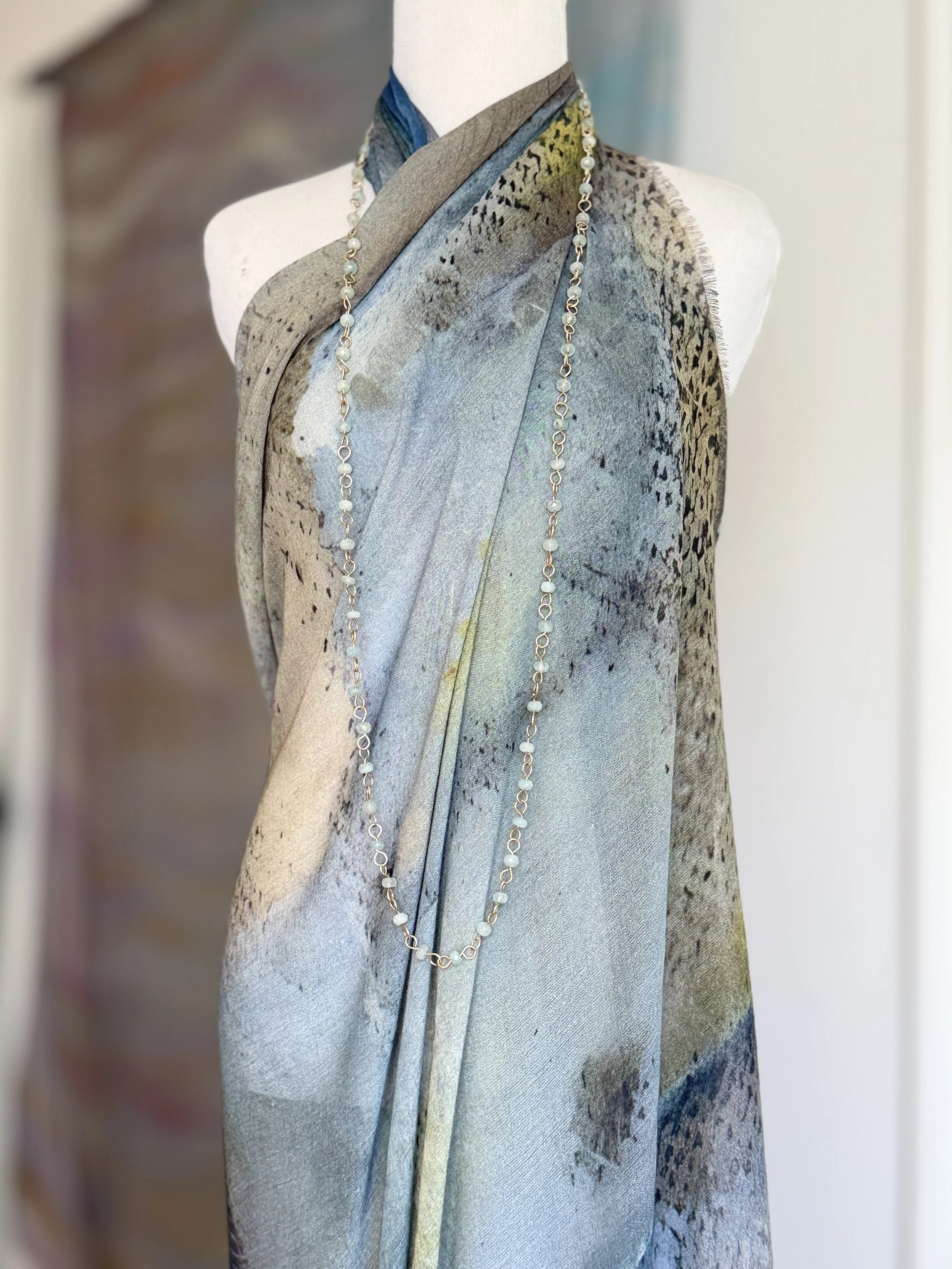 Long Aquamarine and Gold Chain Necklace