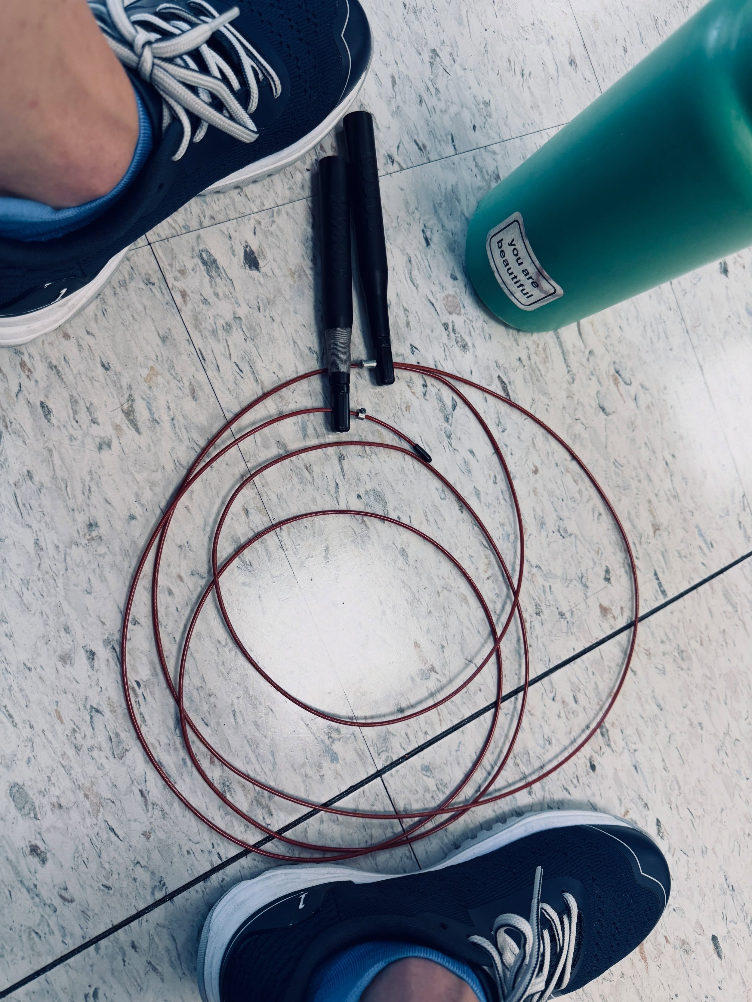 Dug out the old Rogue jump rope tonight and got a WOD in. I didn&rsquo;t start the clock. I didn&rsquo;t track my time. I just moved, breathed, and finished.

100 single unders &bull; 21 burpees
75 single unders &bull; 15 burpees
50 single unders &bu
