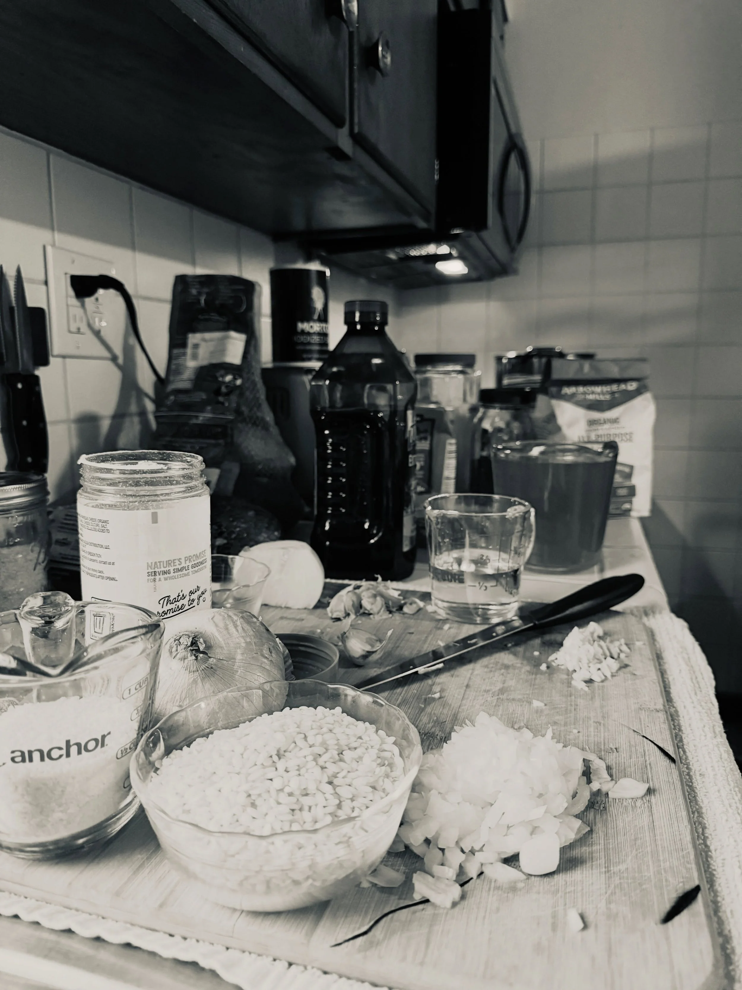 This morning, while my herbal tea warms my hands, I&rsquo;m filling the kitchen with food that will nourish us throughout the week.

The lineup: creamy risotto, a roasted whole chicken, vegan pesto pasta, mashed butternut squash, fresh arugula salad,