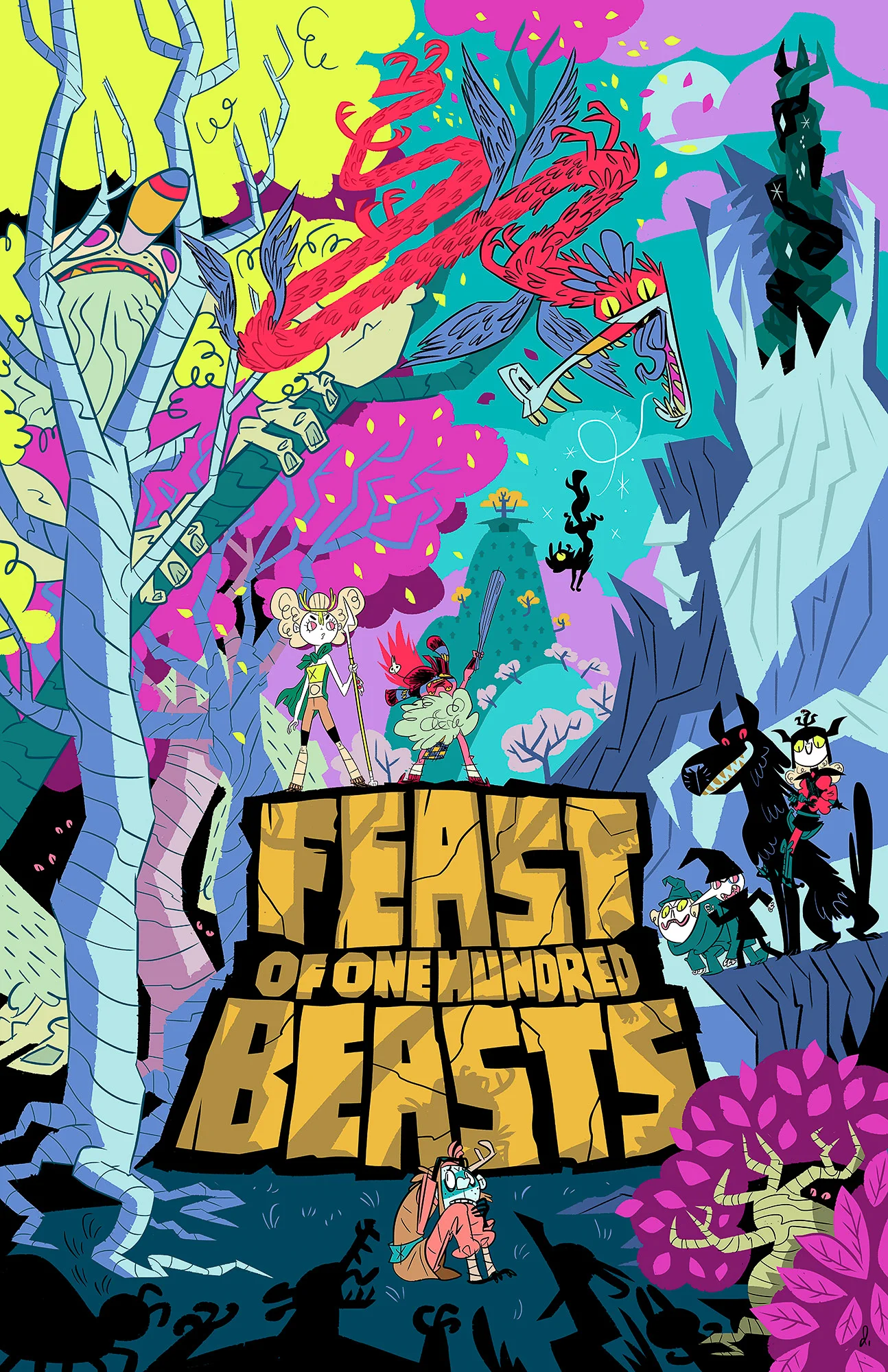 Feast of 100 Beasts is a story about three young oddball heroes on a quest to gather rare magical ingredients for an epic barbarian culinary celebration! Jeanine , a goblin warrior bound to assist by a magical promise, Var , a kitchen boy who dreams of ferocious adventuring, and Alvie , the Chieftain’s oft-poisoned food taster, travel though a goofy but perilous world on a scavenger hunt for mythical morsels.