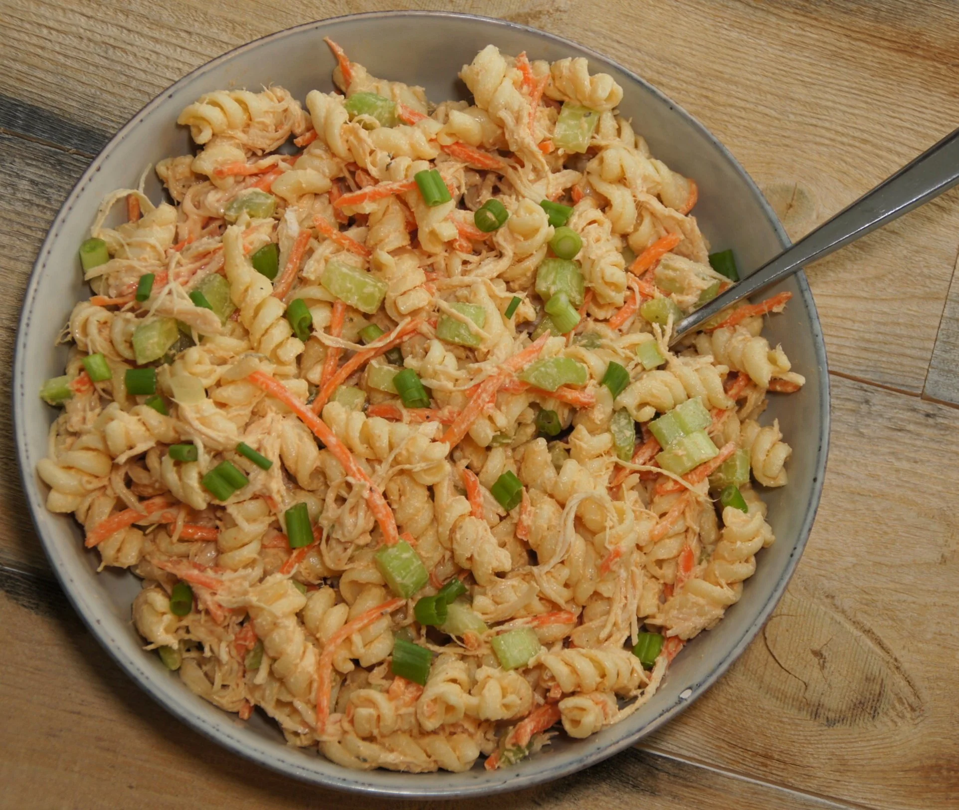 Buffalo Chicken Pasta Salad — Land of 10,000 Recipes