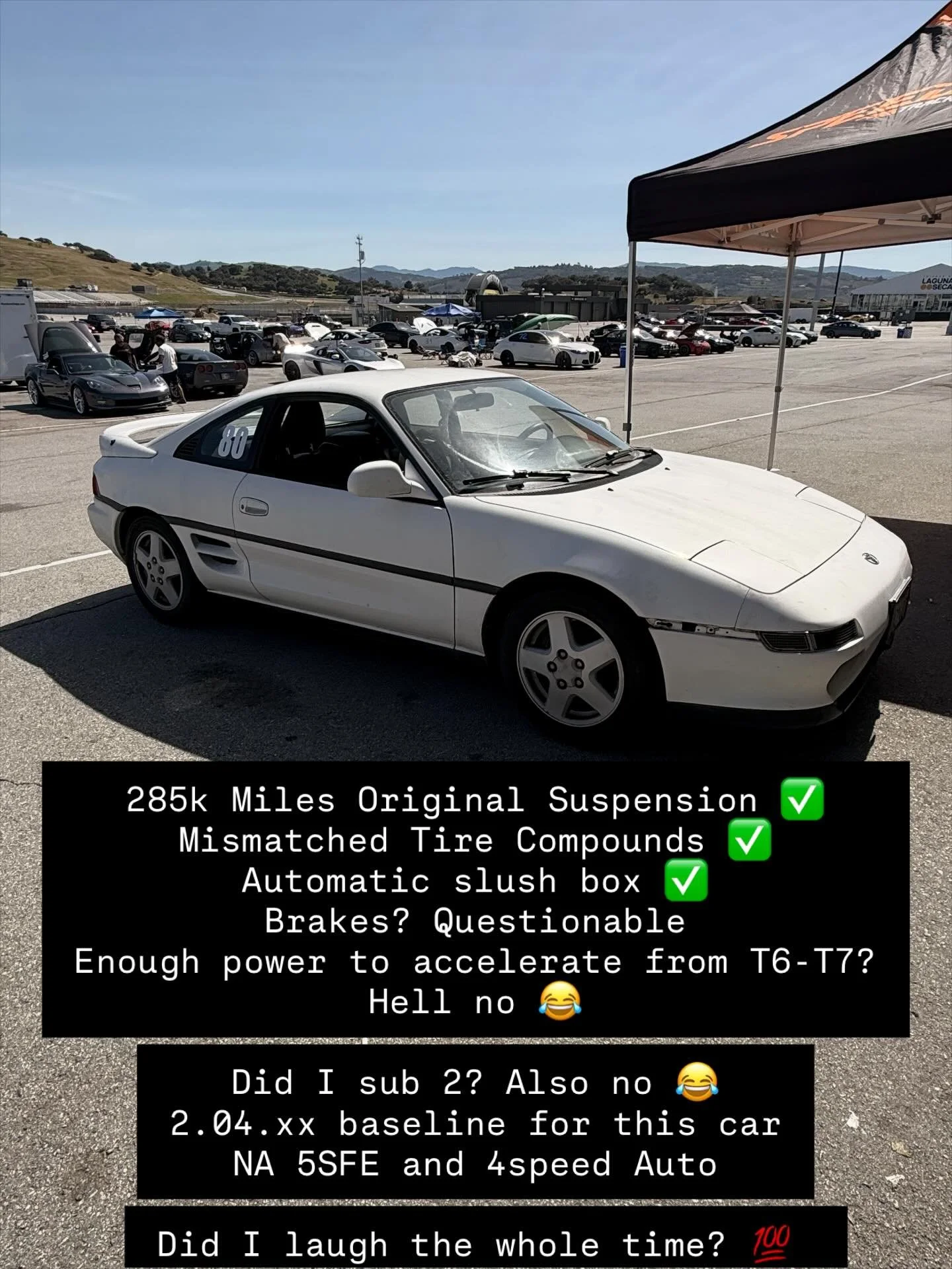 Remember kids, MIATA = MR2 is always the answer. Thank you to @chrispy40_xp for being a moving chicane with me and recording me abusing this poor car. Baseline complete 😂