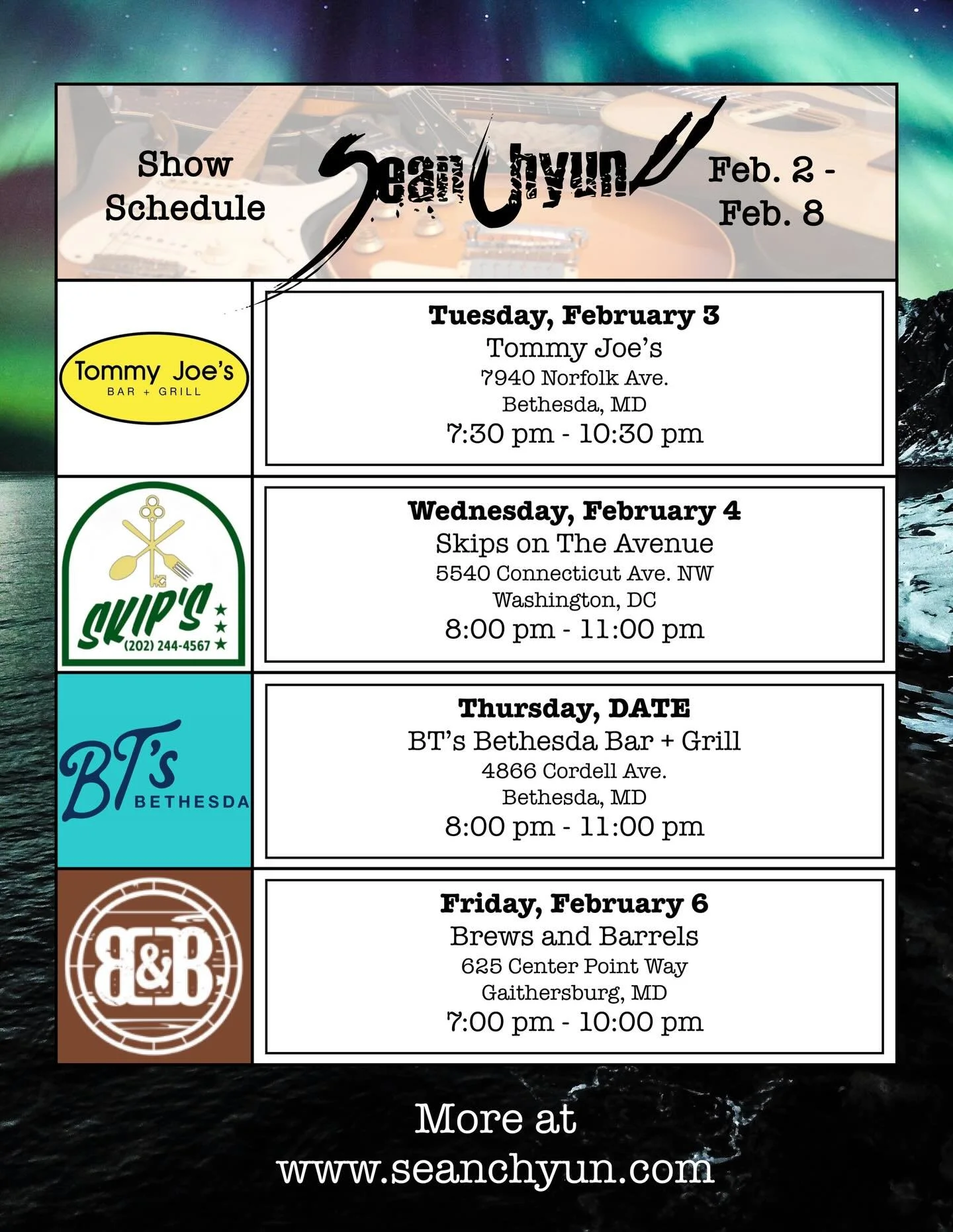 Got great shows all over town this week. Cone out and enjoy a much anticipated post-dry January drink and a song or twenty.
🎶 🍻 🎸 🥃 🎤
#LiveMusic #SupportLiveMusic #DMVMusicians #SupportLocal #BefriendAMusician