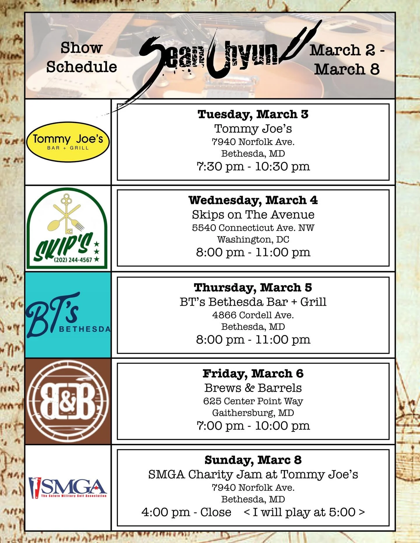 Got a lot of shows this week! Busy season is starting early this year. Come out and enjoy a drink and song or twenty, and then don't forget the time-honored, hopelessly pointless tradition of changing your clocks on Sunday. See you one hour in the fu