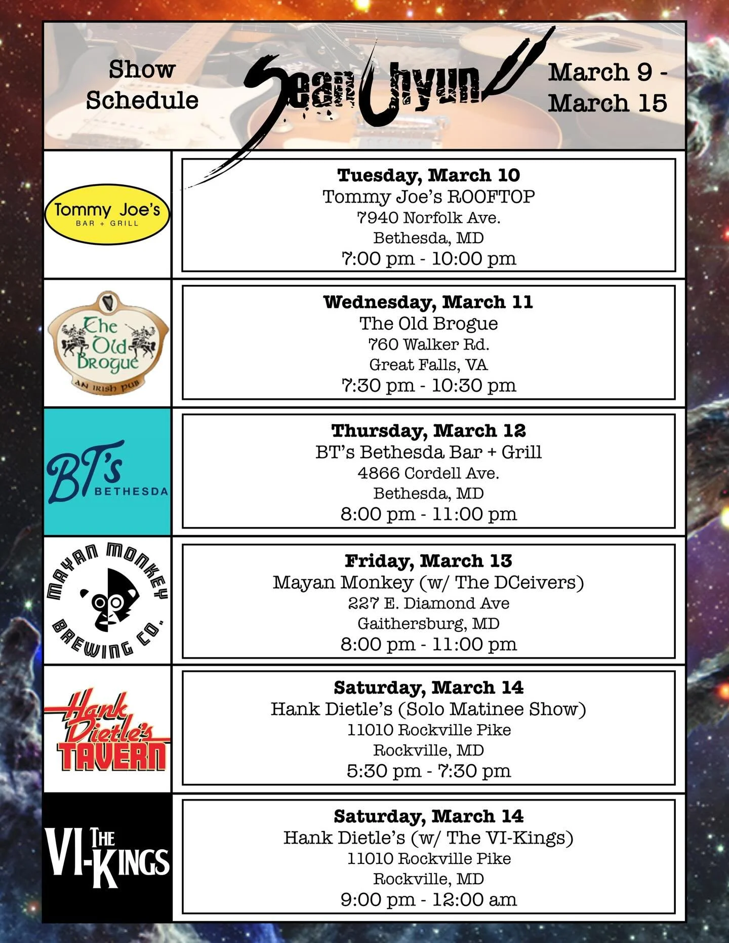 When I say "I got a real busy week," THIS is what I mean. So... I got a REAL busy week this week. Come out and enjoy the teaser trailer to spring with a drink and a song or twenty!!!

🎶 🍻 🎸 🥃 🎤

#LiveMusic #SupportLiveMusic #DMVMusicia