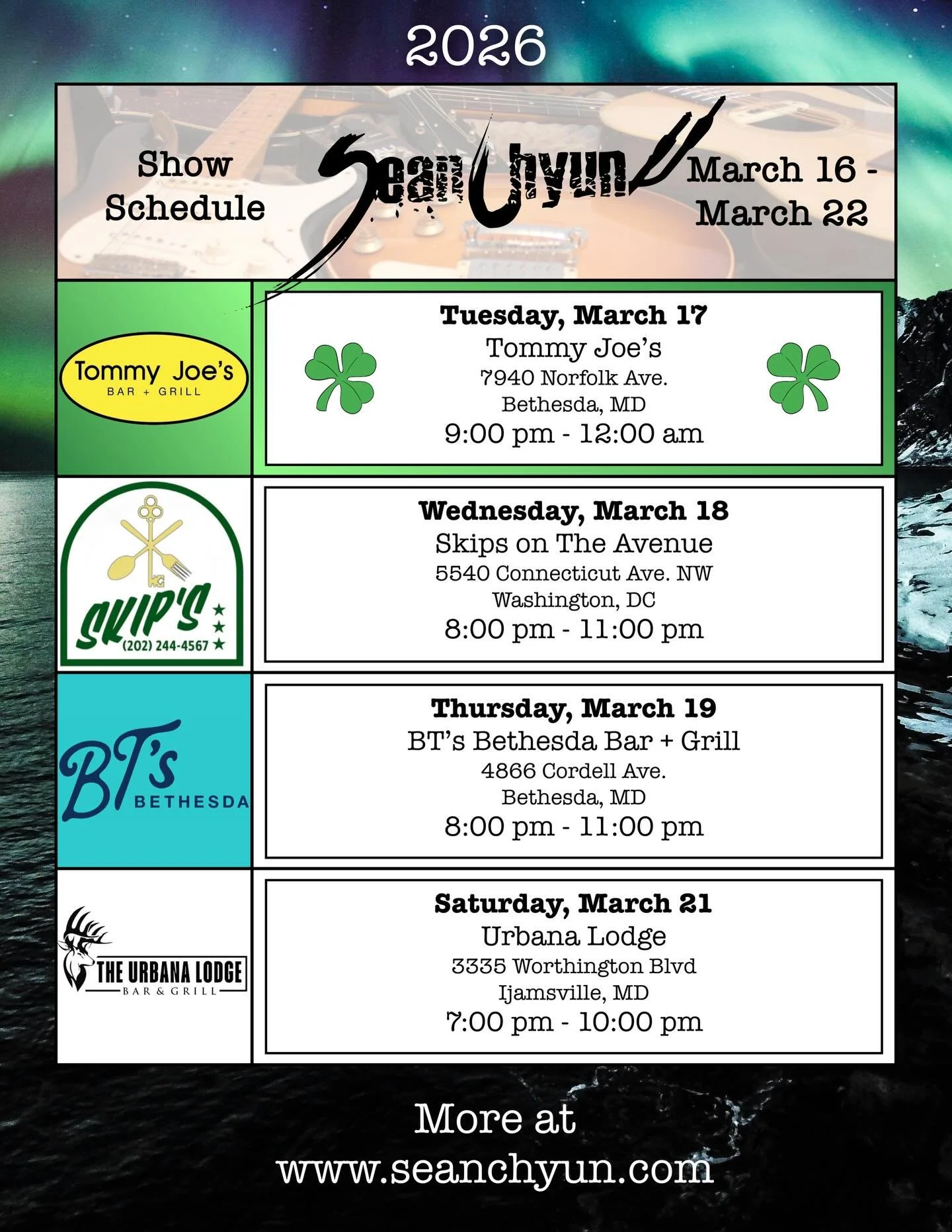 Too busy to write something pithy and mildly interesting so... Shows... Something about don't drink green beer... Weather's fucked... Shepherd's Pie, Whiskey in the Jar, and that... come out and enjoy a drink and a song or twenty.

☘️ 🎶 🍻 🎸 🥃 🎤 