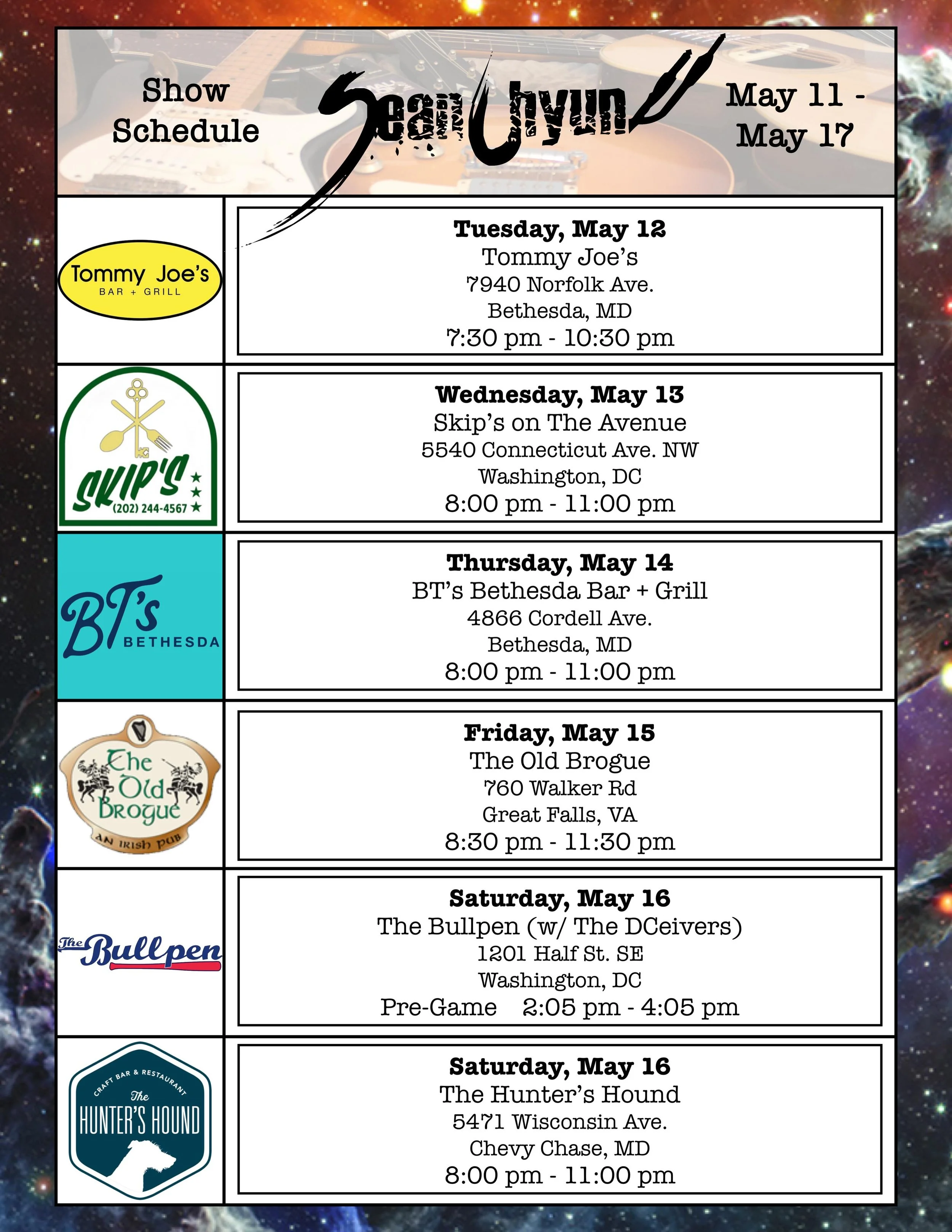 I know I always say, but it's A BUSY ONE THIS WEEK!!! Come out and enjoy my seemingly never-ending Sisyphean week of doing what I love and playing music for all you beautiful people. Come out and enjoy a drink and a song or twenty!!!

🎶 🍻 🎸 🥃 🎤
