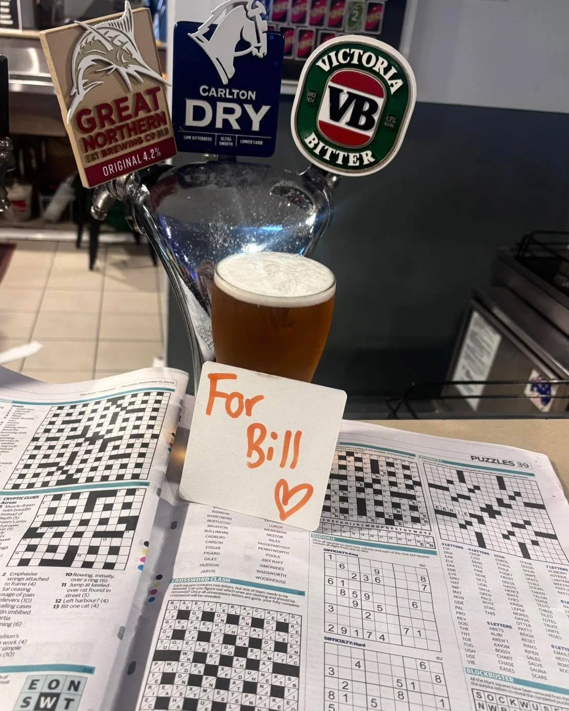 We are deeply saddened by the news of the passing of our beautiful Bill Hill. ❤️
You were the meaning of a true blue local. 
A schooner of VB &amp; crosswords. Your favourite things at the pub. 

All of our love for your next adventure! 🍻