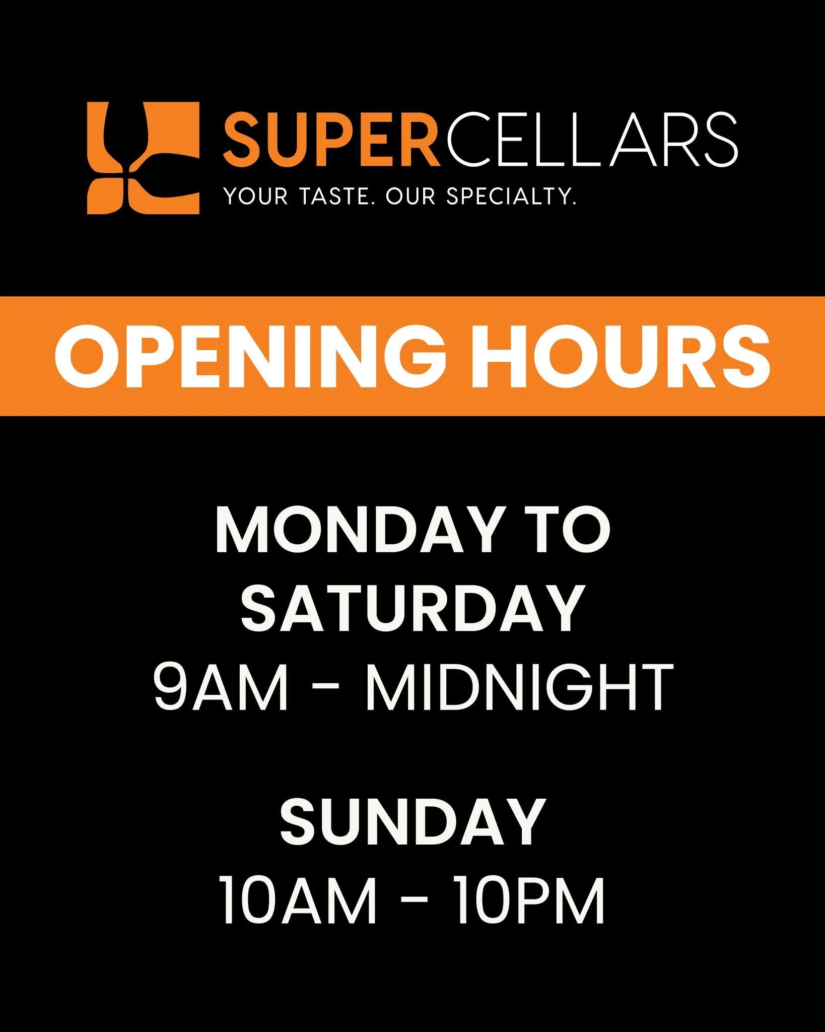 🍻 New hours at Super Cellars Mayfield

Extended trading hours = more time for your favourites 🙌

Pop in &amp; see us!