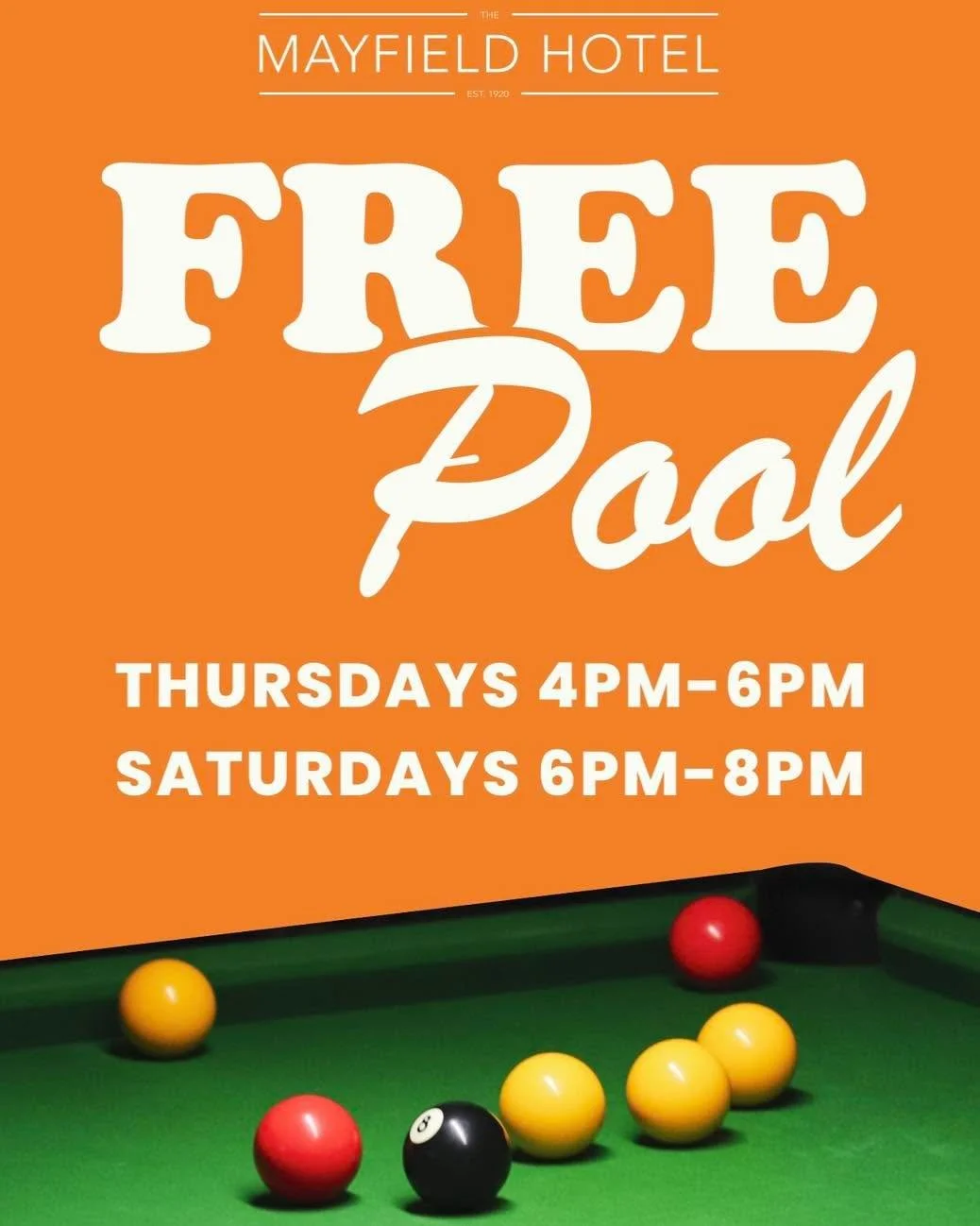 Free Pool? 
Thursdays &amp; Saturdays.
Plan your week accordingly 🍻
