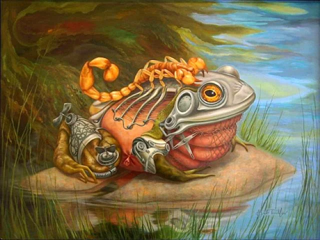 The steampunk (cybernetic?) version of the Scorpion and the Frog