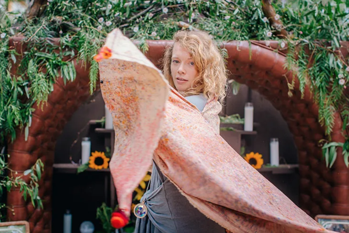 SARAH HARF, MOON CLOTH FOUNDER IN HEMP PONCHO Photo by Kristina Bakrevski