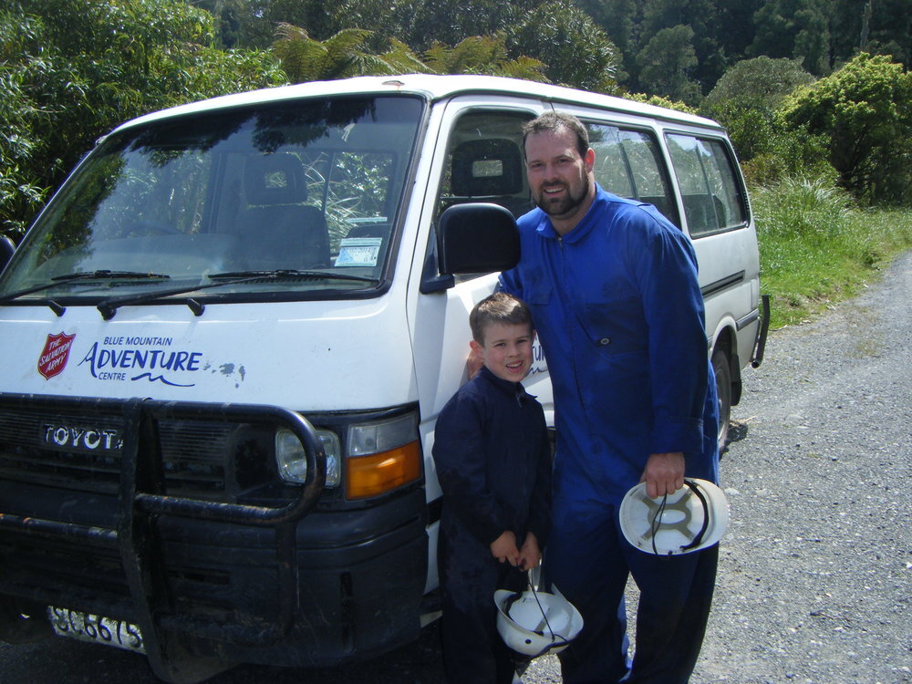 Stevie James and Steve about to go Caving in the National Park