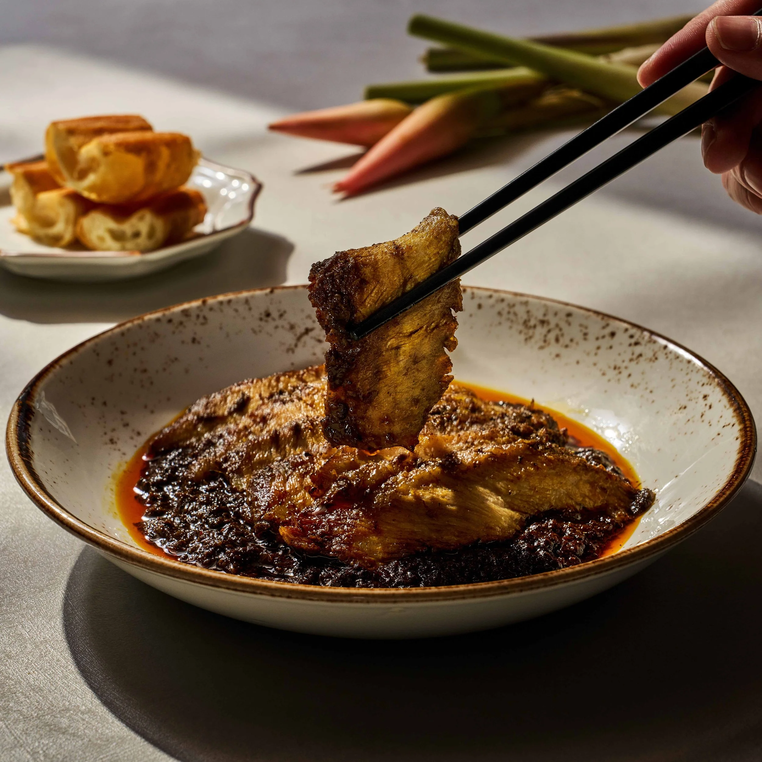 delicious iberico pork slice in gravy