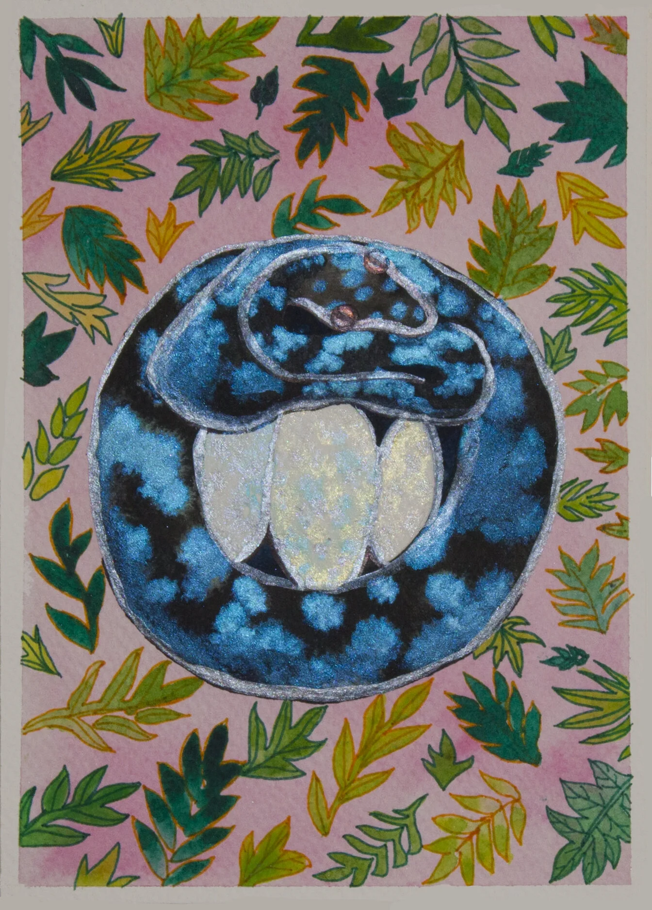 Blue Mother Snake (original watercolour) 