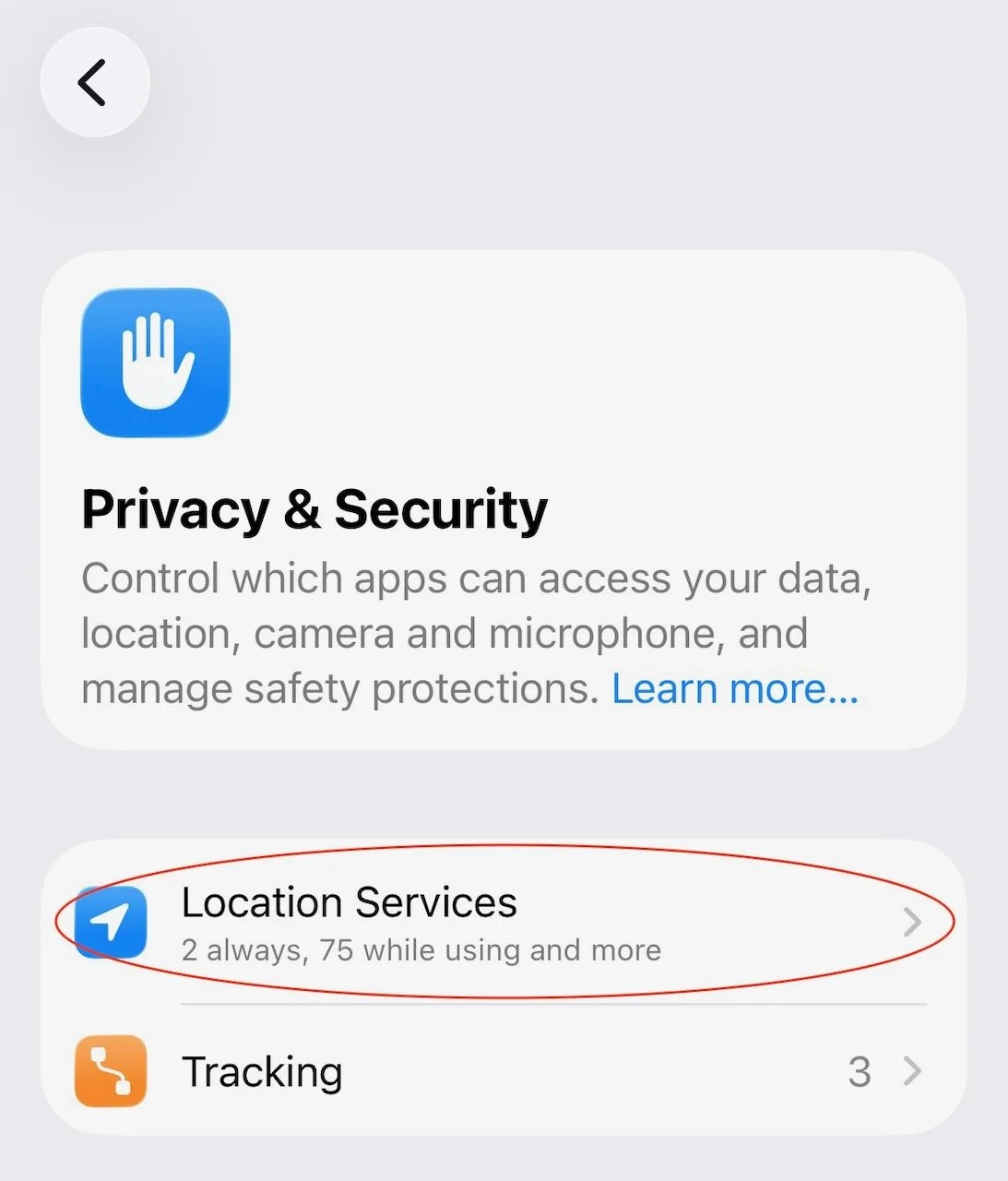  Privacy &amp; Security - select Location Services 