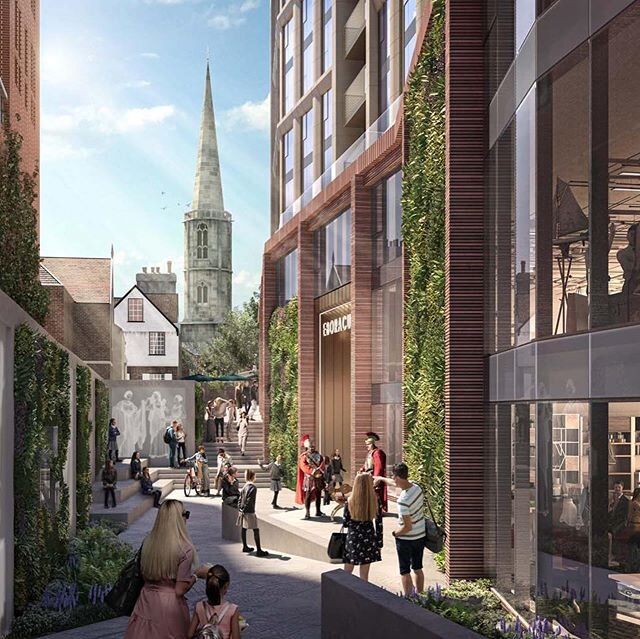 Here is a before and after shot of what the proposed Roman Quarter development could look like. This view is taken from Station Road looking up towards Tanner Row, showing the former Roman Road that will be reinstated to reinvigorate this part of the