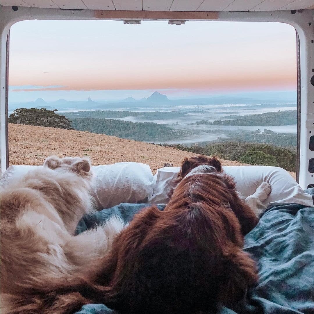 How to start those fresh winter mornings😍.

.
❤then SAVE this↗️ for your next adventure.

Waking up with your besties perched above the Sunshine Coast hinterland, views out to the #GlasshouseMountains, and the serene sounds of nature💕.

.
The simpl