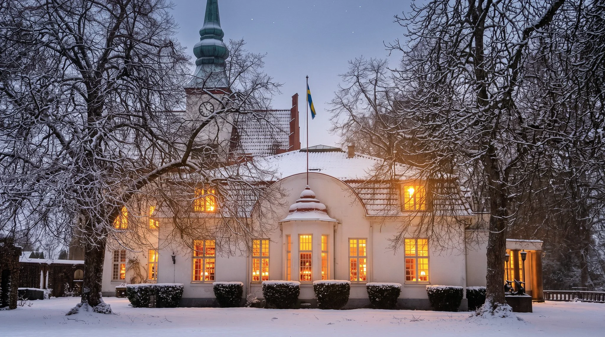 Snowy Winter Wedding at Swedish Castle estate Hjelmsjöborg.