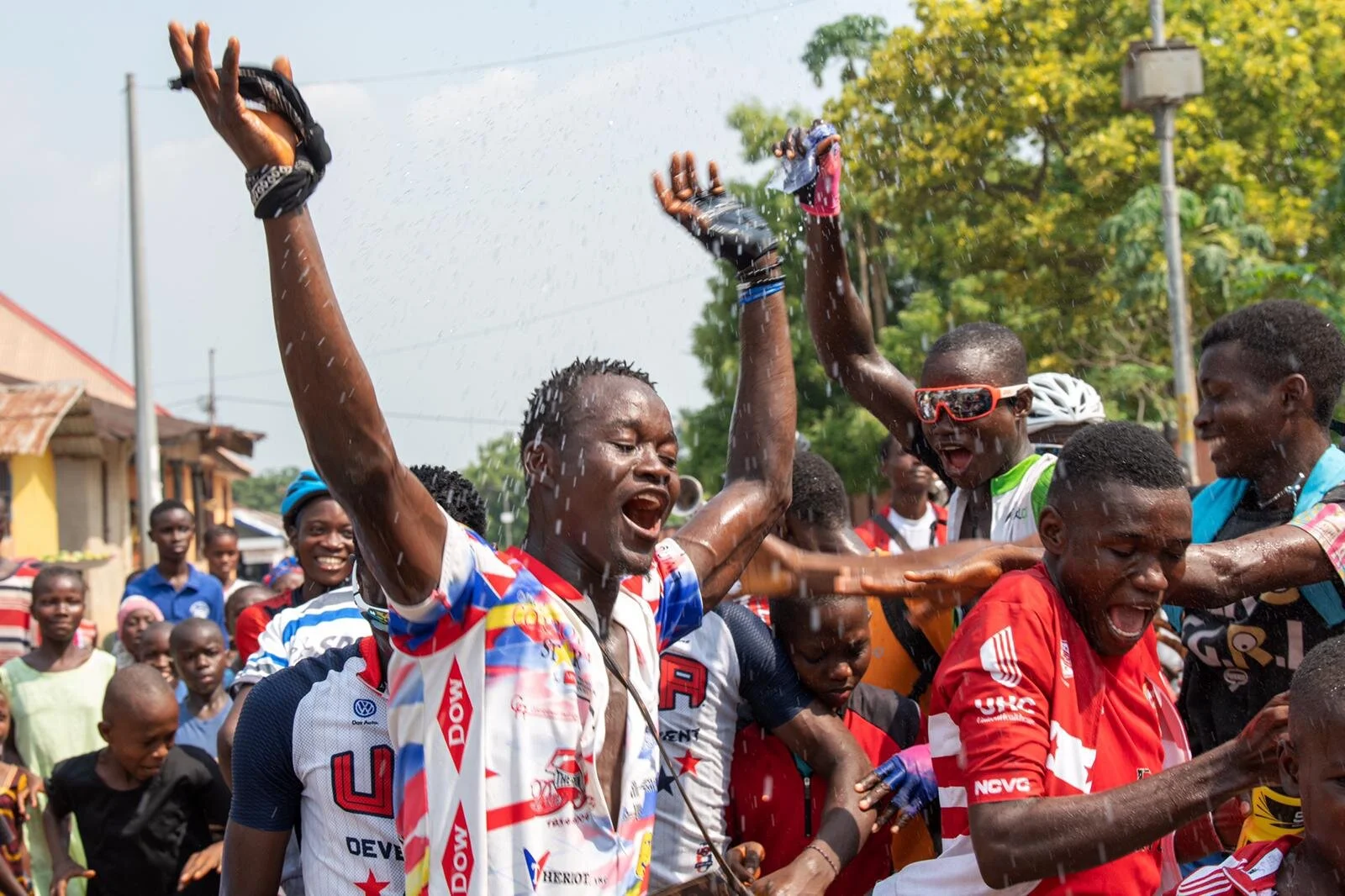  All good bike races end with a water fight. 