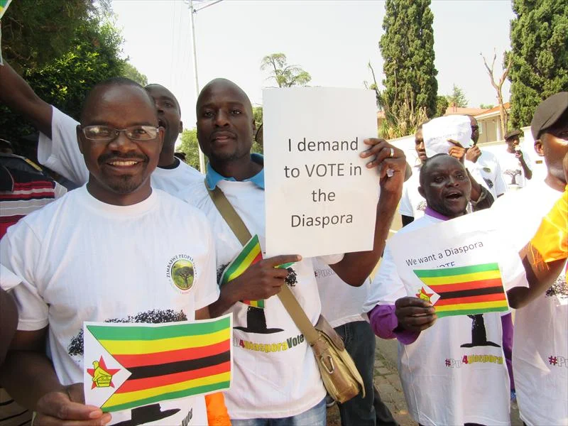 Protesters outside the Embassy of Zimbabwe, Pretoria, South Africa, 2016. Tshegofatso Ngobeni (Pretoria East Rekord).