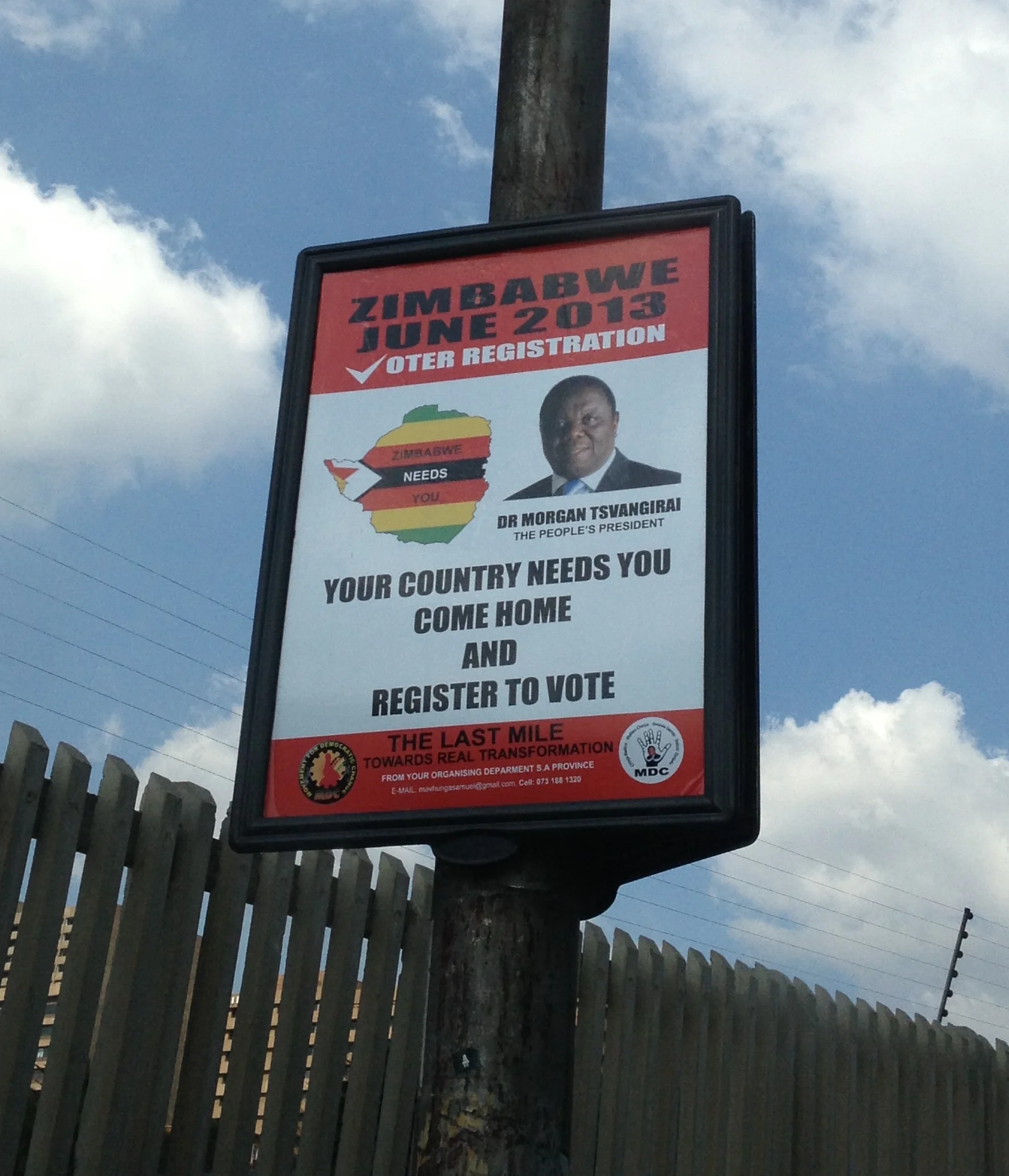 Poster encouraging Zimbabweans living in South Africa to vote in the 2013 general elections. Johannesburg, July 2013.