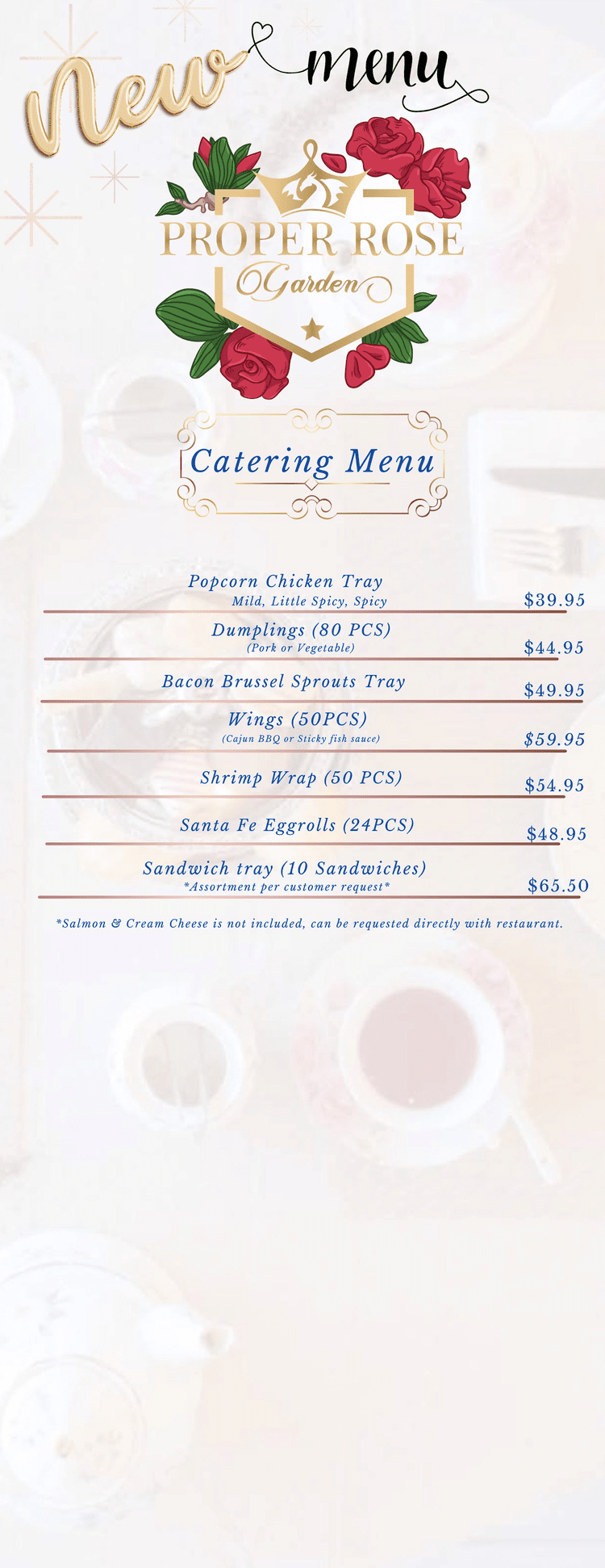 Proper Rose Garden Catering Menu