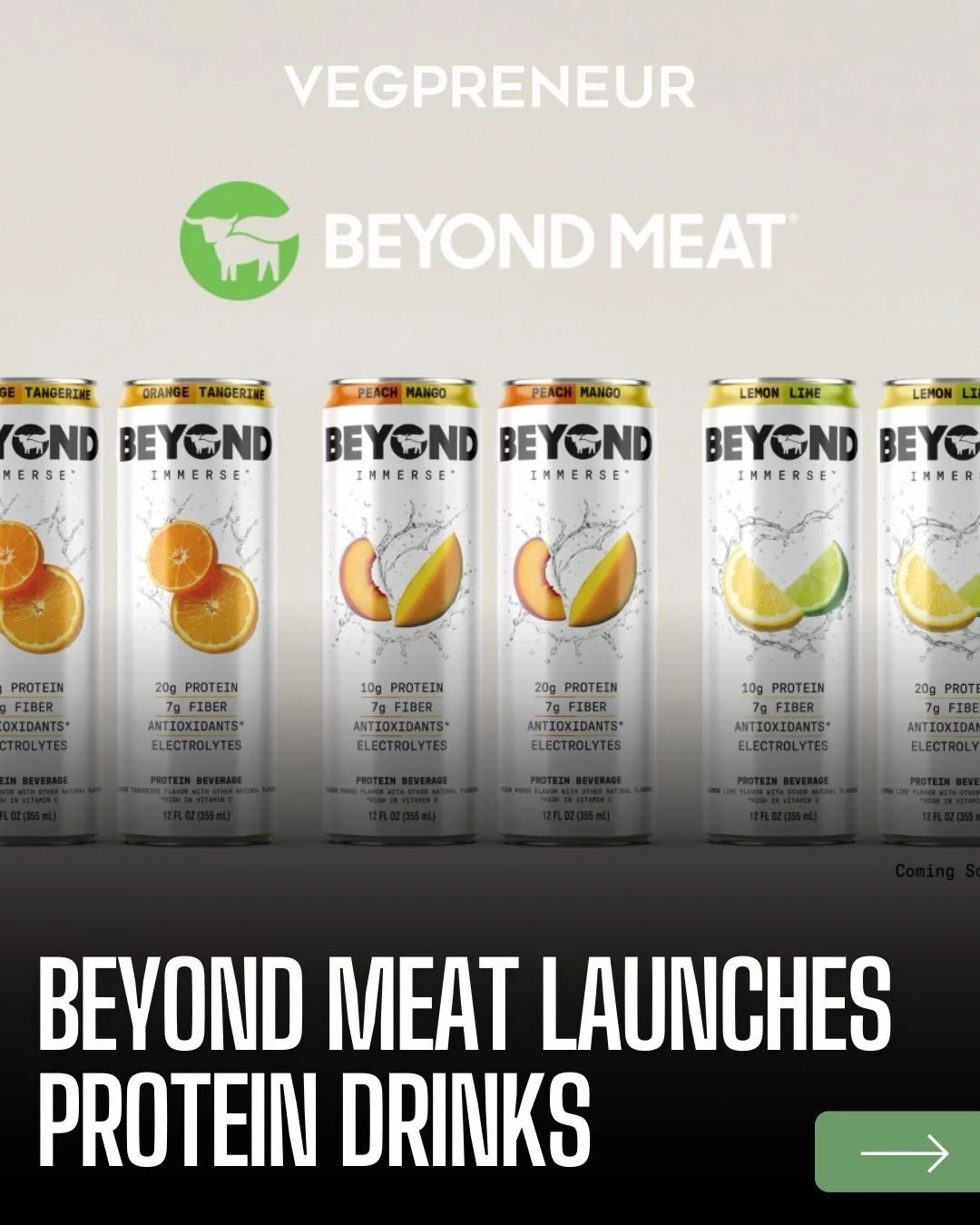 Beyond Meat is expanding into the beverage world with the launch of Beyond Immerse, a new line of plant-based protein drinks.💪🌱

#VEGPRENEUR #beyondmeat #plantbased #vegan #proteindrink