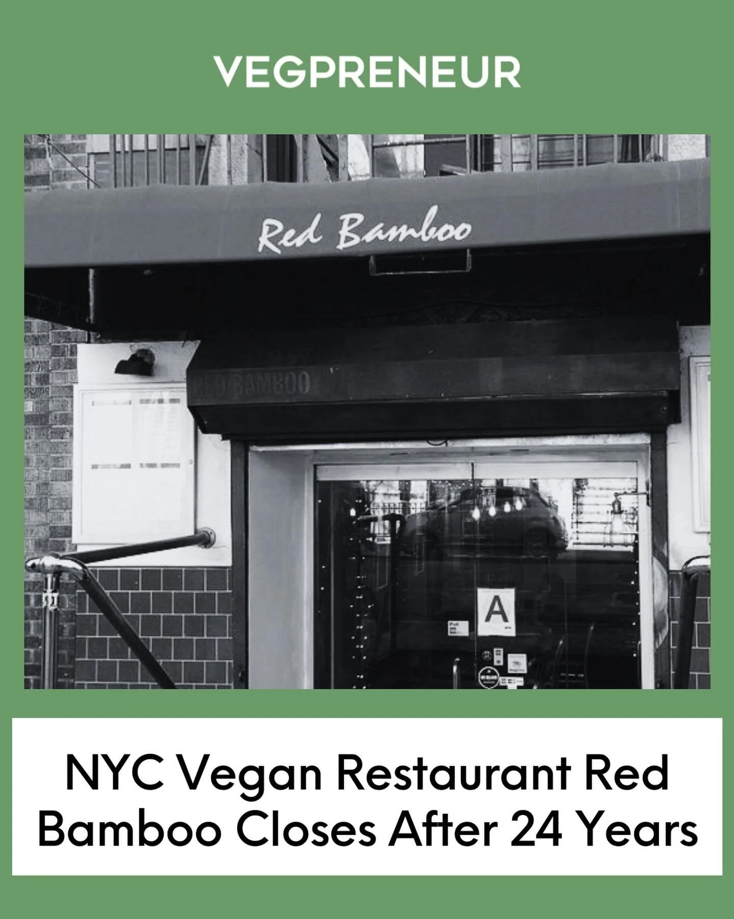 The one of an era 😞

Last day of service is February 28th.

Thanks for all the great meals @redbamboonyc 🙏

#veganrestaurant #redbamboo #veganbusiness #nycrestaurant