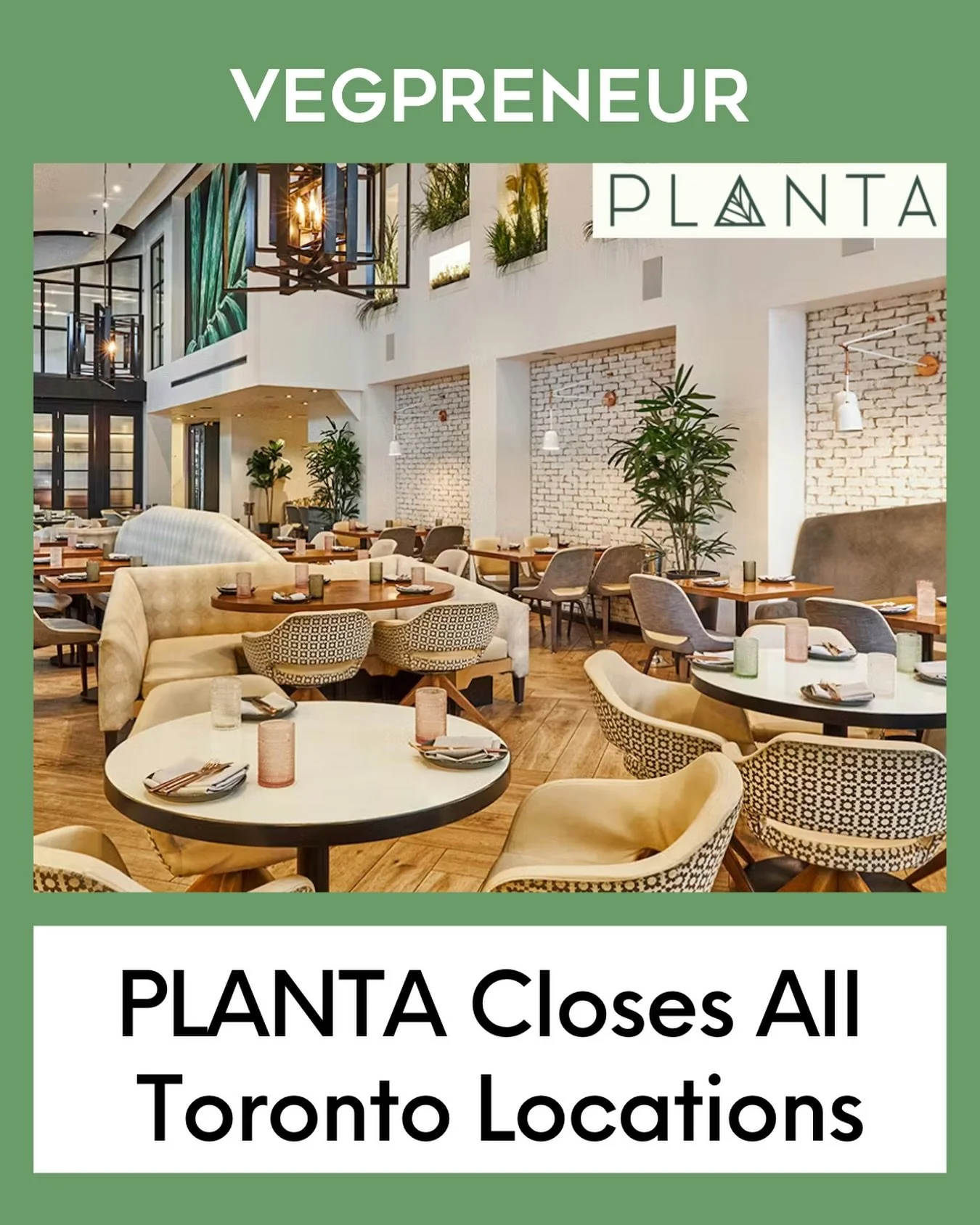 The vegan restaurant chain, PLANTA, has officially closed all of its Canadian restaurants this month. As of May 19, both of PLANTA&rsquo;s Toronto locations have shut their doors. 🥲🌱

While PLANTA is no longer in Canada, the chain still has locatio