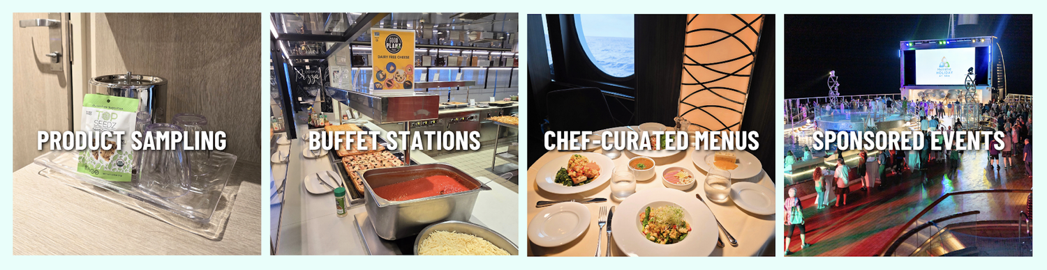 Onboard sponsor experiences: product sampling, buffet stations, chef-curated menus, and sponsored events